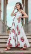 White Printed Pure Maslin Partywear Readymade Gown