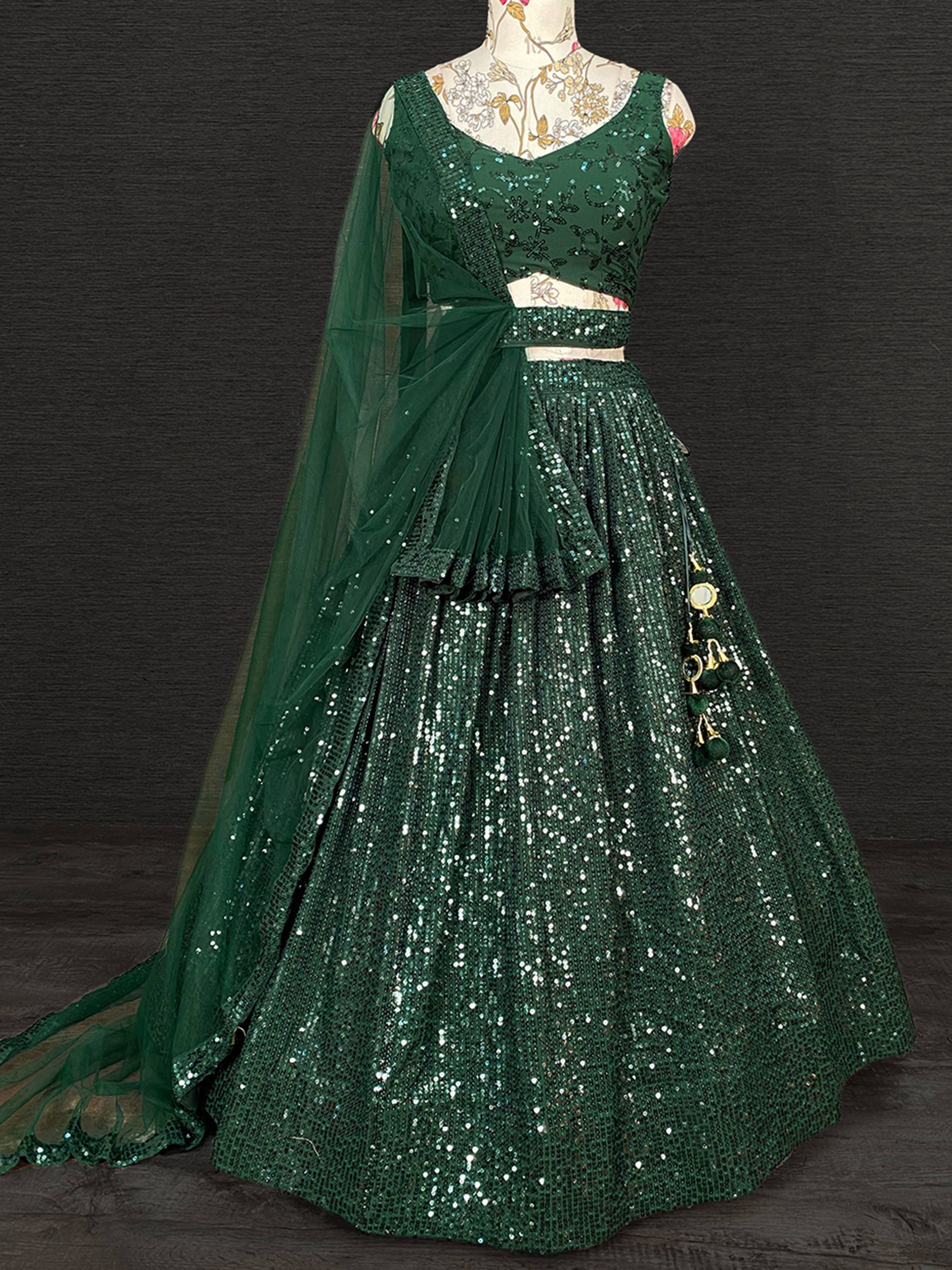Stunning Green Sequins Embroidered Georgette Party Wear Lehenga Choli