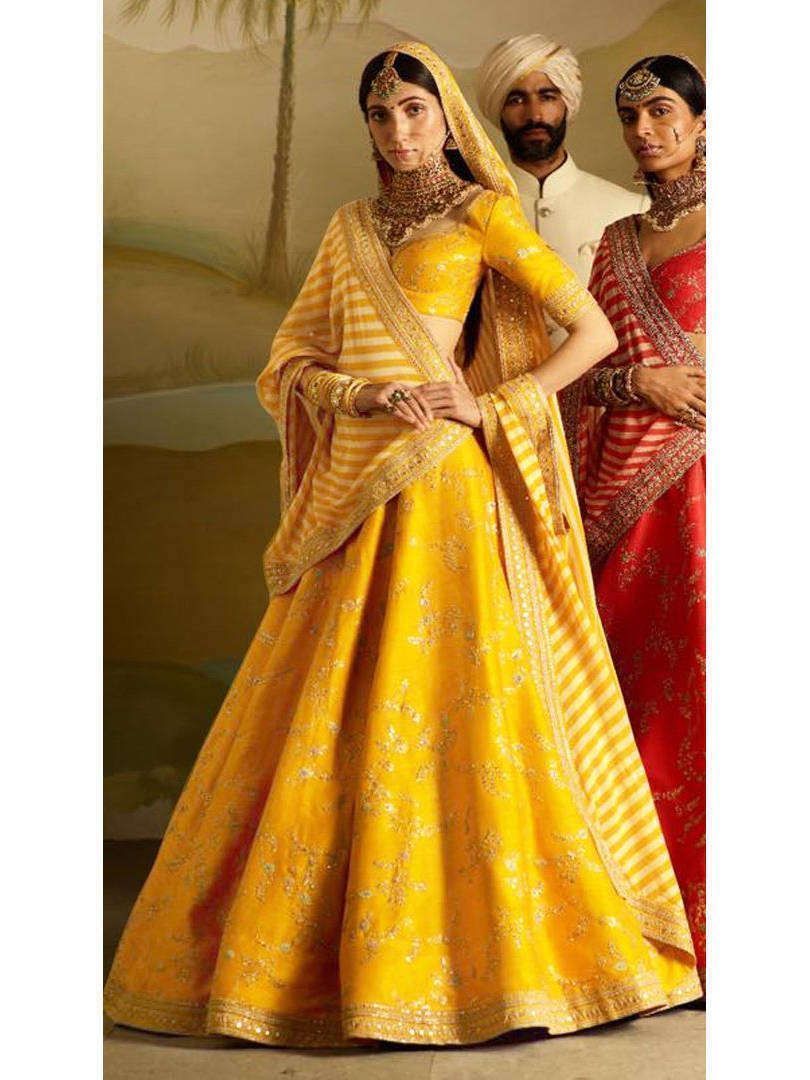 The Elegantly Design Style Bridal Lehenga With Yellow Colored