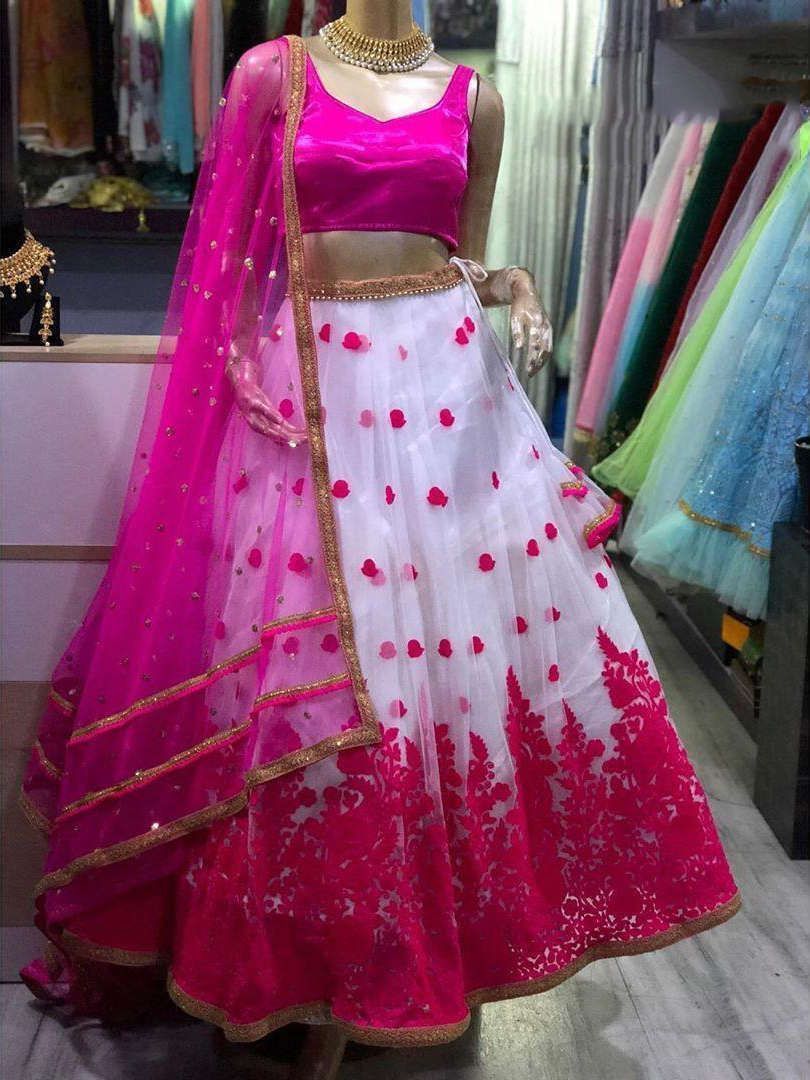 Pink Embroidered Net Festival Wear Lehenga Choli With Dupatta