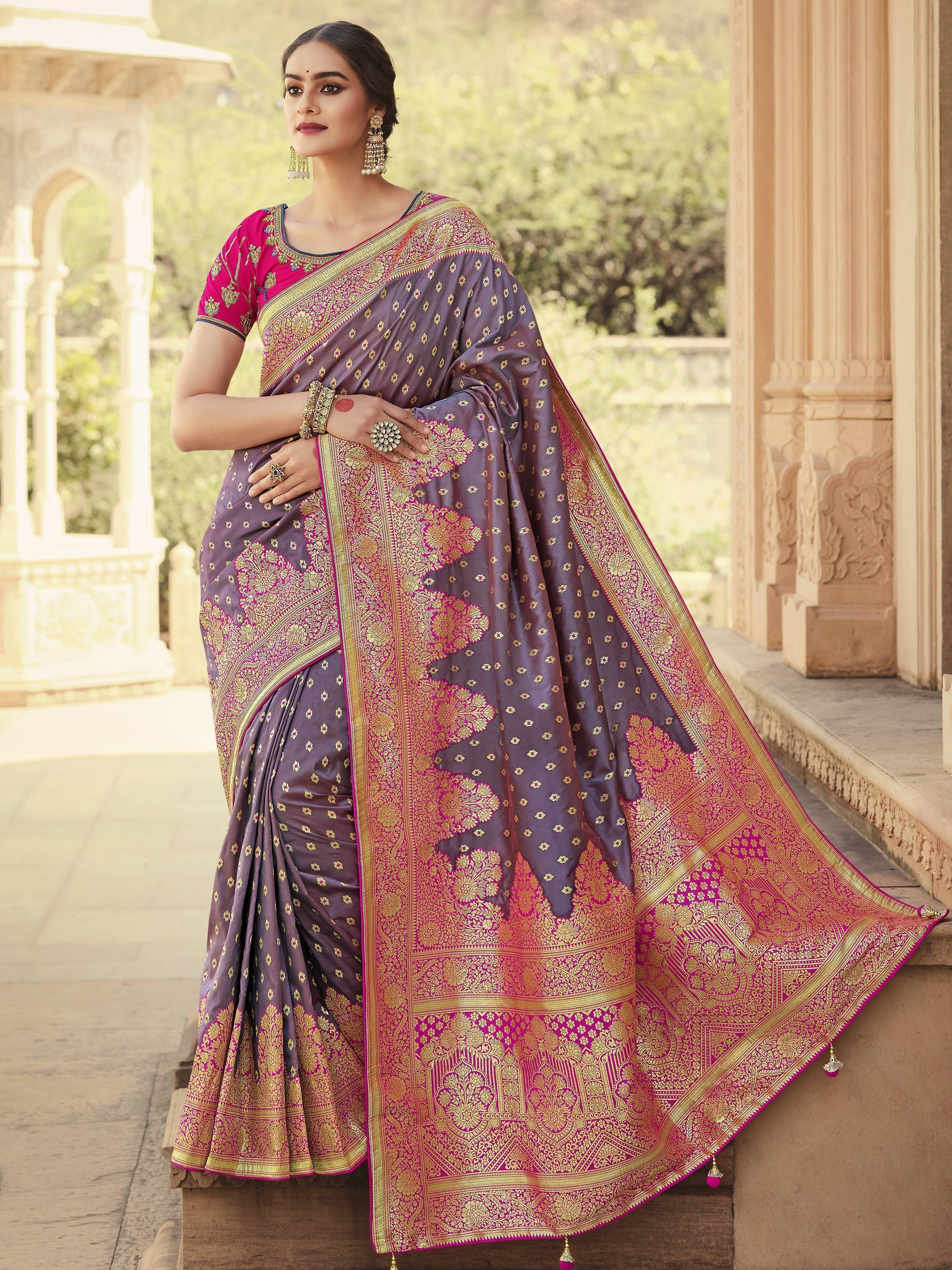 Charming Light Purple Zari Weaving Silk Festival Wear Saree