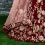 Maroon Embroidered Velvet Bridal Lehenga Choli With Peach Dupatta (Default)