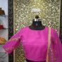 Hot Pink-Grey Net Embroidery Crop Top Partywear Lehenga 