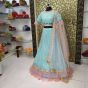 Turquoise Embroidery Net Festive Wear Ruffle Lehenga Choli With Pink Dupatta (Default)