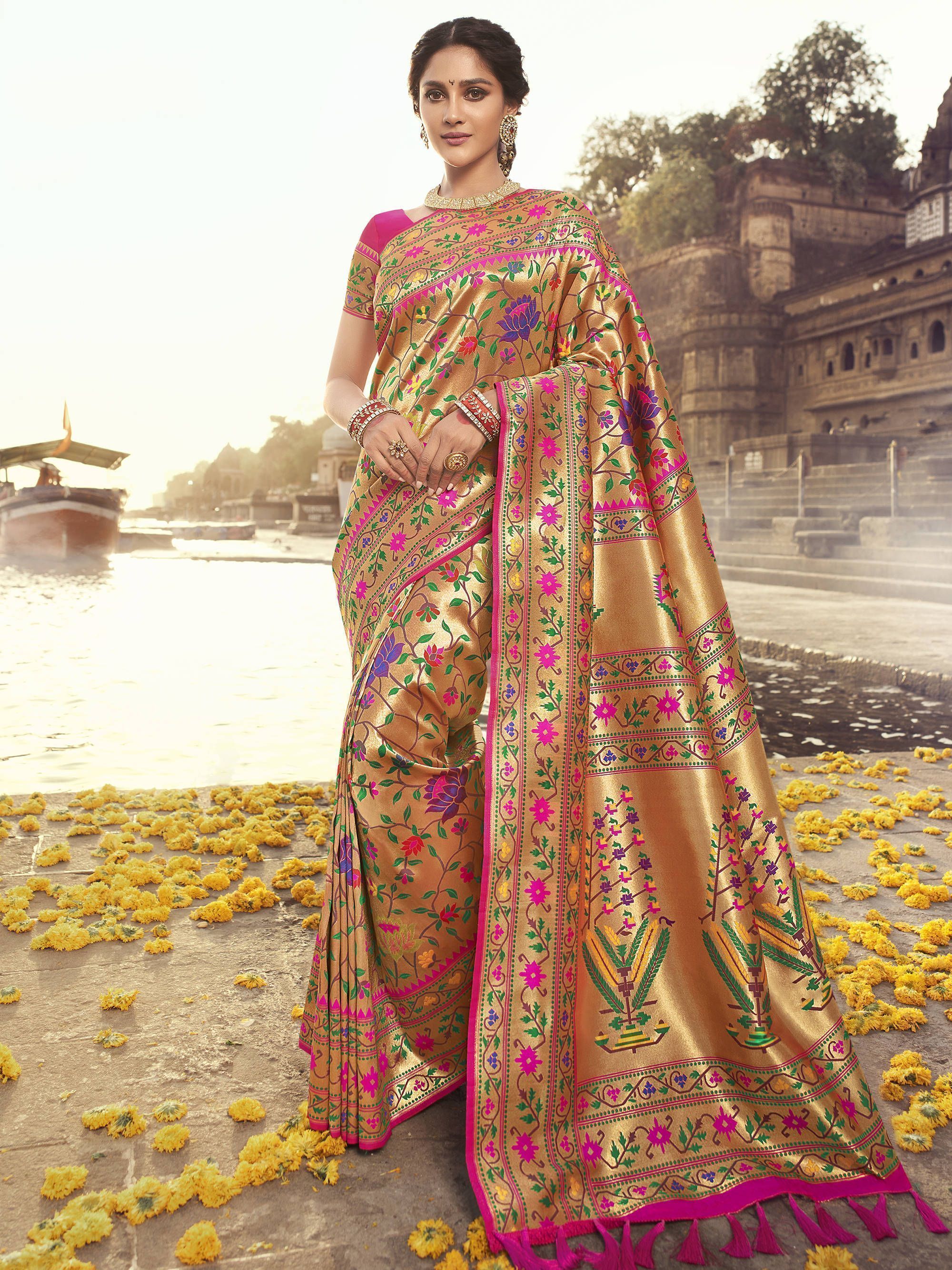 Pink & Golden Paithni Border Banarasi Silk Saree