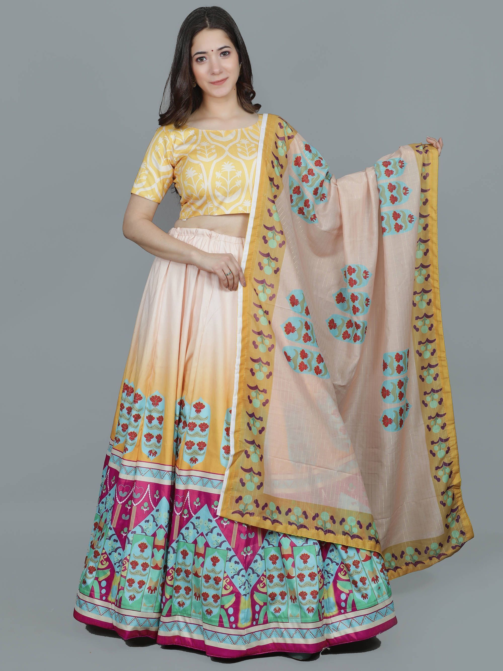 Multicolor Swarovski Printed Silk Festive Wear Lehenga Choli