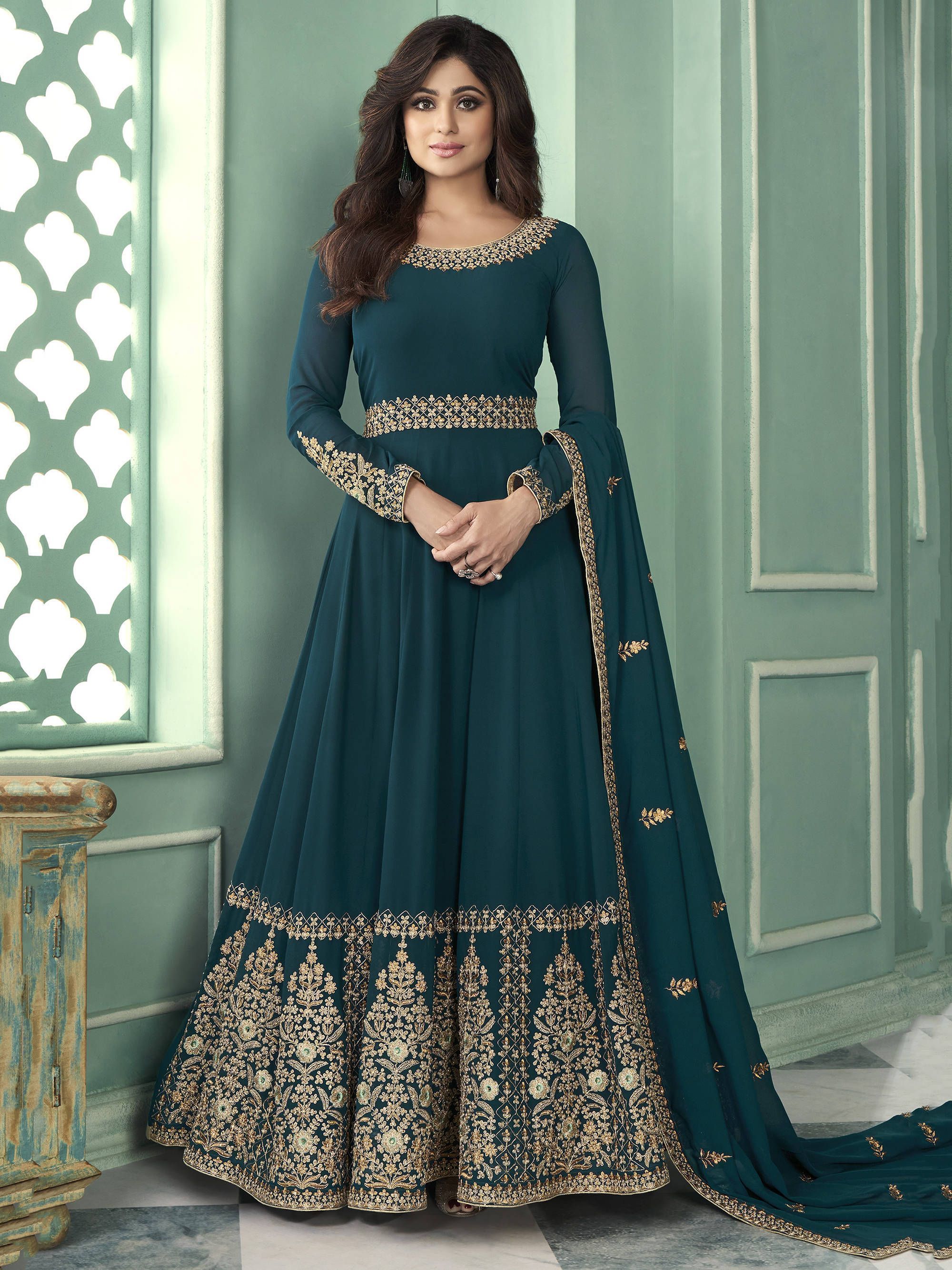 Blue Anarkali Gown with Dupatta for Sale