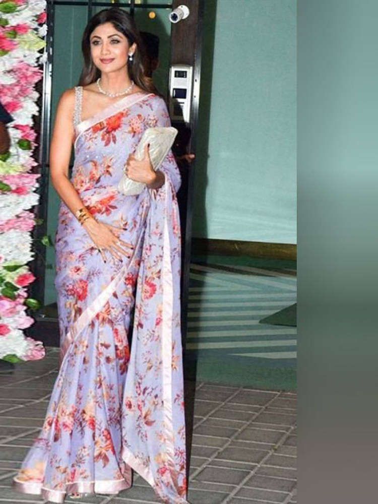 Shilpa Shetty Magenta Floral Digital Printed Georgette Casual Wear Saree