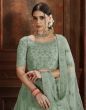 Pista Green Thread Embroidered Net Wedding Lehenga Choli (Default)