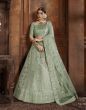 Pista Green Thread Embroidered Net Bridal Lehenga Choli With Dupatta