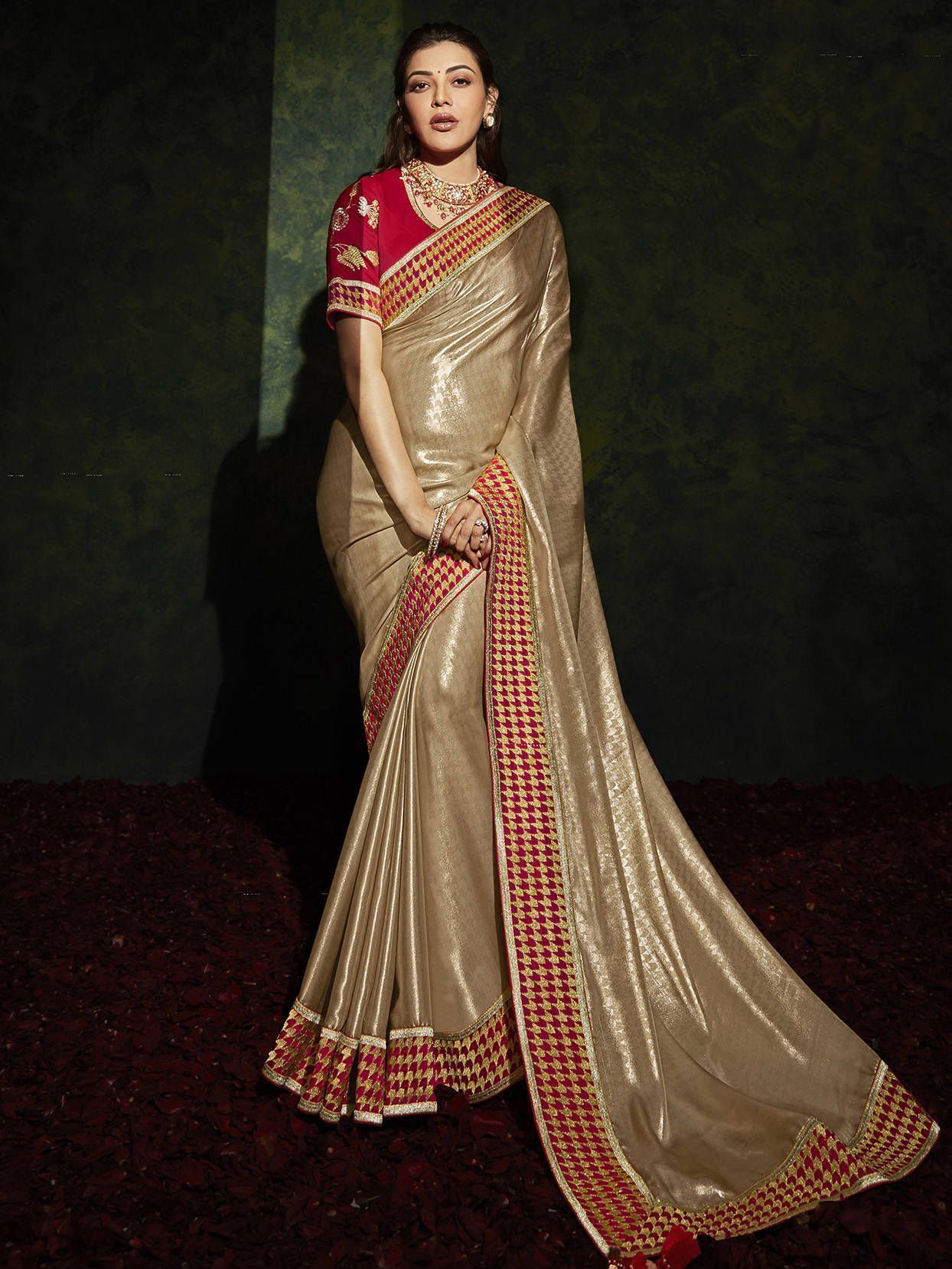Sumptuous Brown Embroidery Silk Party Wear Saree