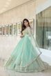 Pastel Green Sequins Net Party Wear Lehenga With Golden Choli And Dupatta (Default)