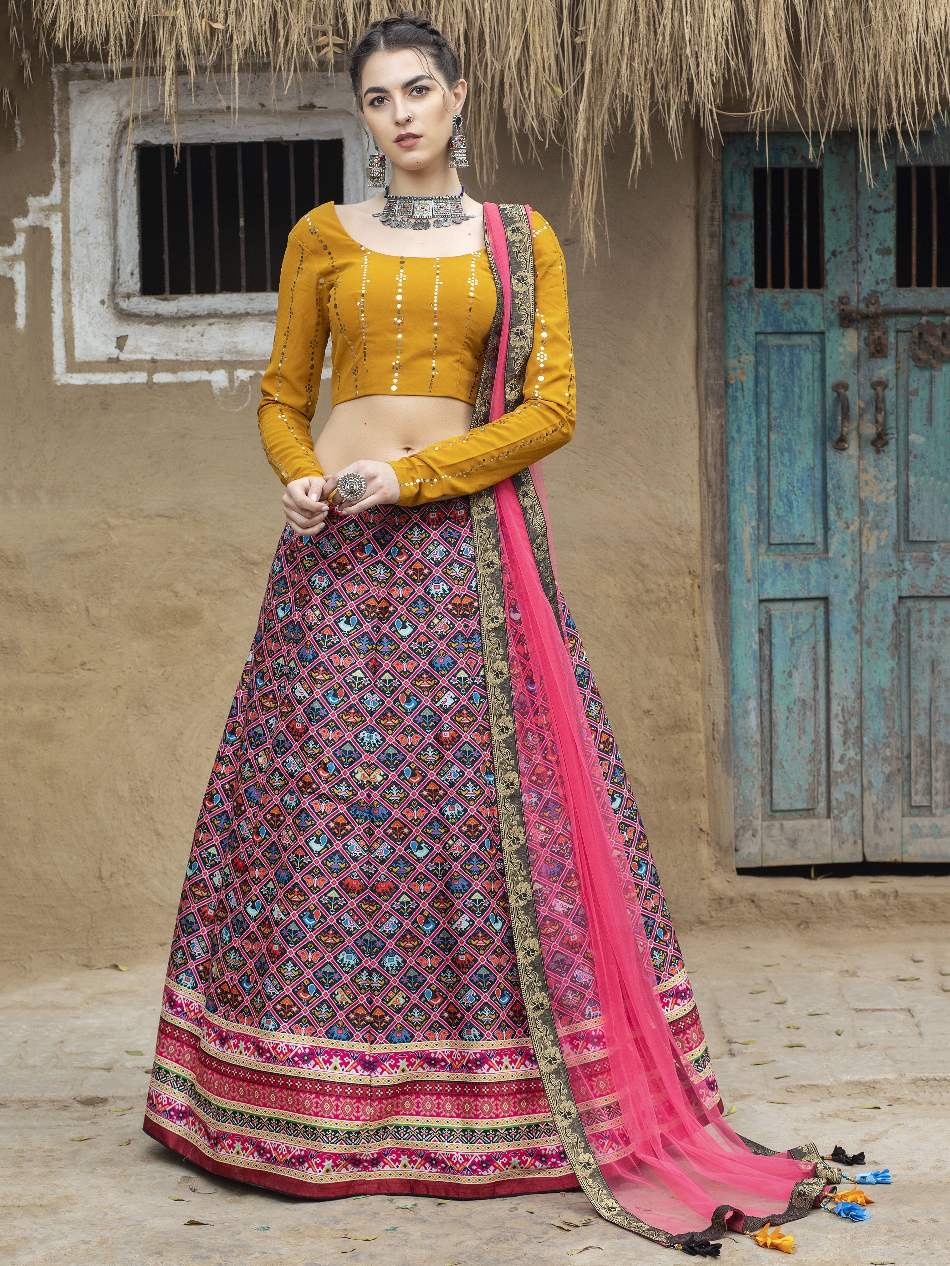 Pink Ikkat Printed Silk Traditional Lehenga Choli With Dupatta
