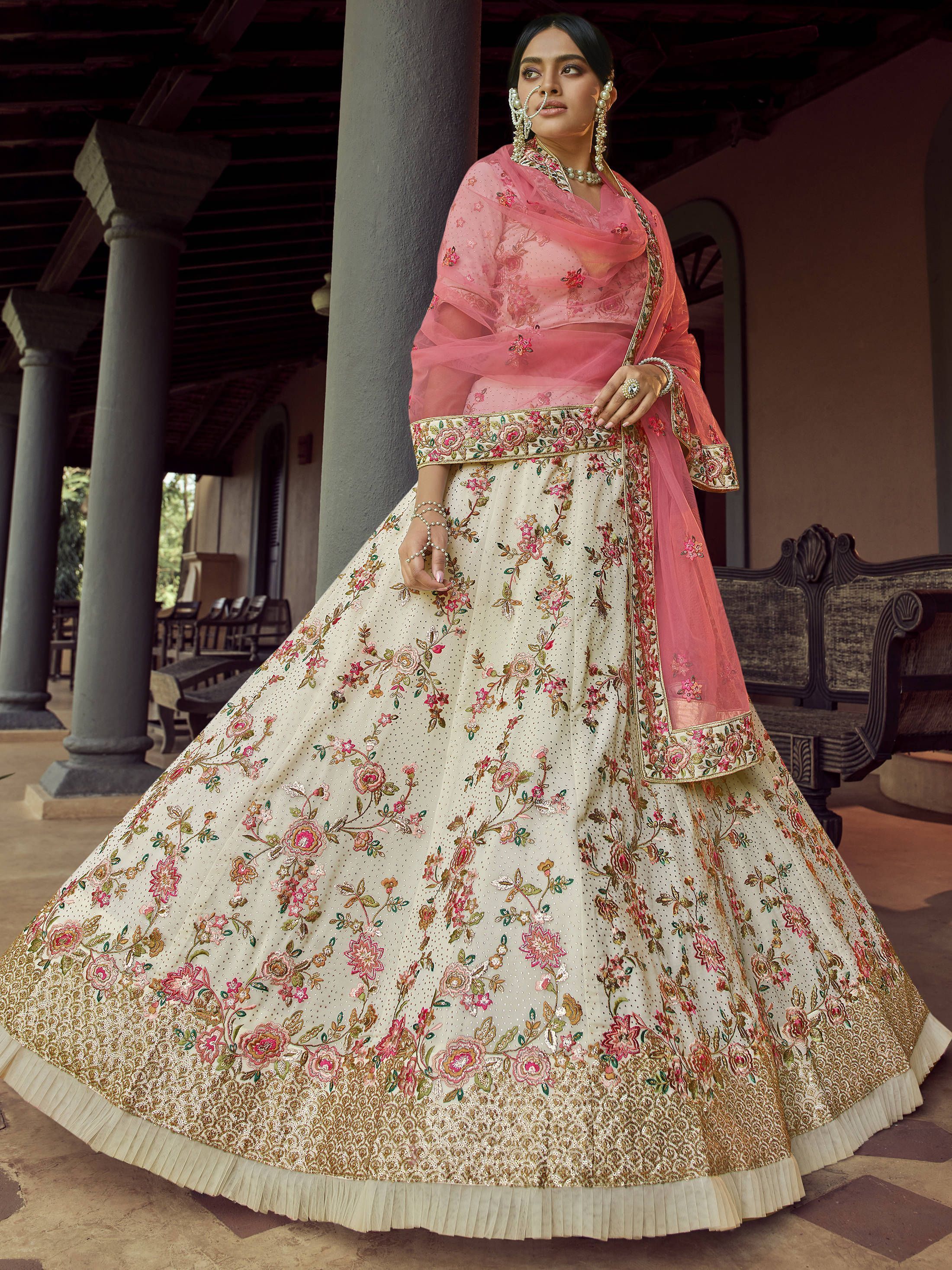 Buy Dolly J Peach Magnolia Raw Silk Bridal Lehenga Set Online | Aza Fashions