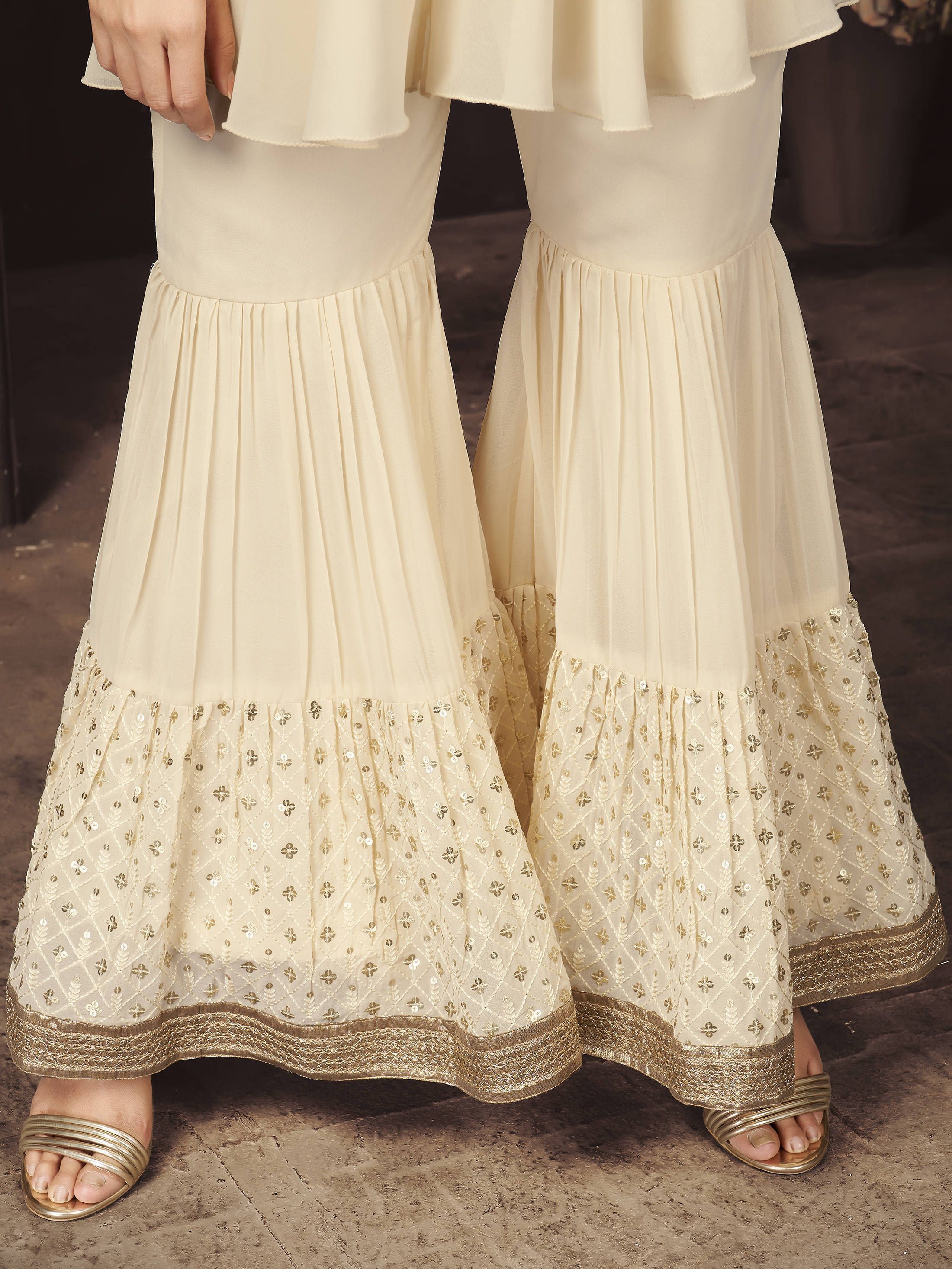 Buy ADVAIT Cotton Frill Golden Lace Off-White Color Gharara/Sharara for  Women Free Size at Amazon.in