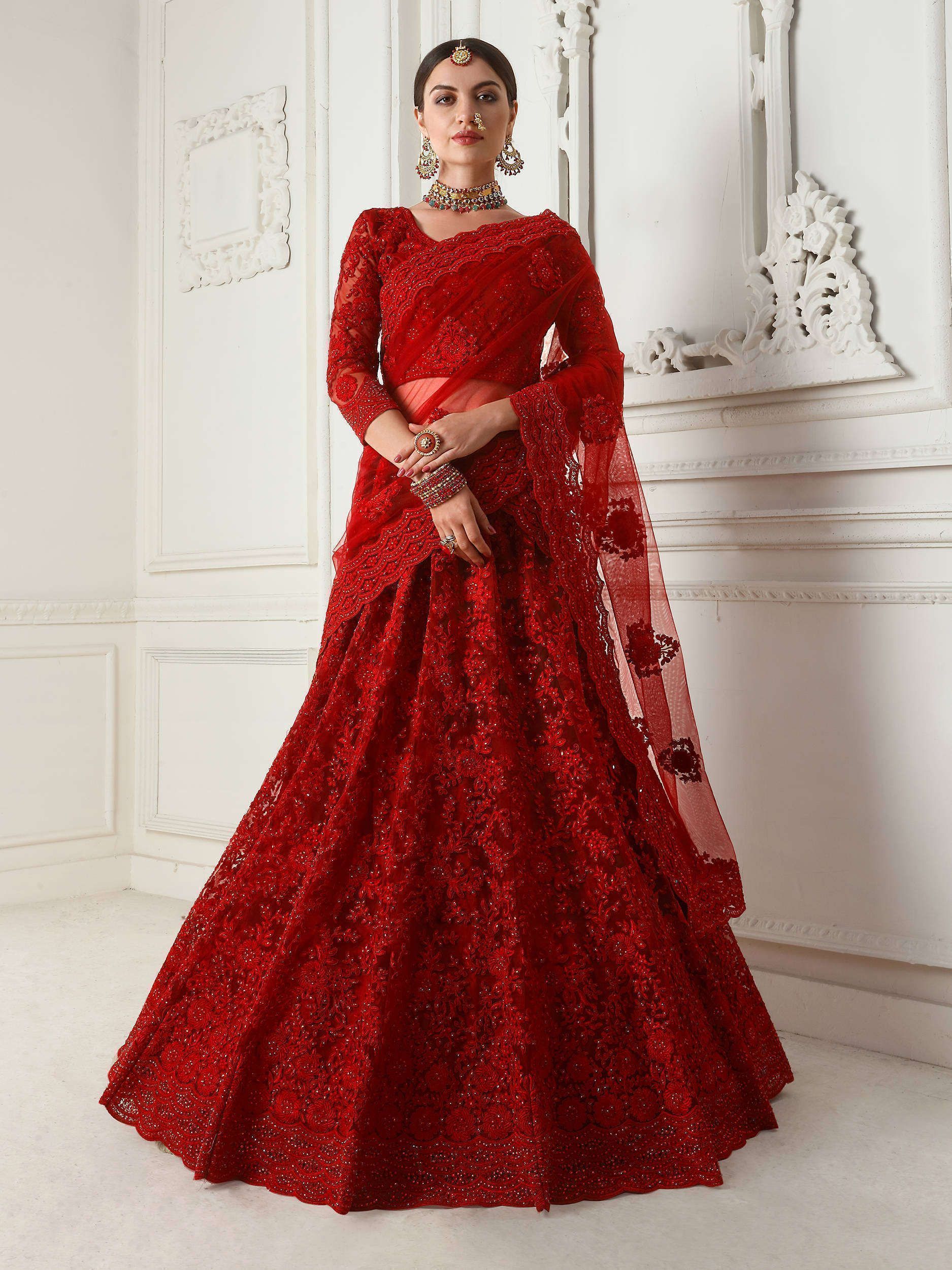 tekst kristen Ejeren Buy Red Embroidered Net Wedding Wear Lehenga Choli Online from EthnicPlus  for ₹9,449.00