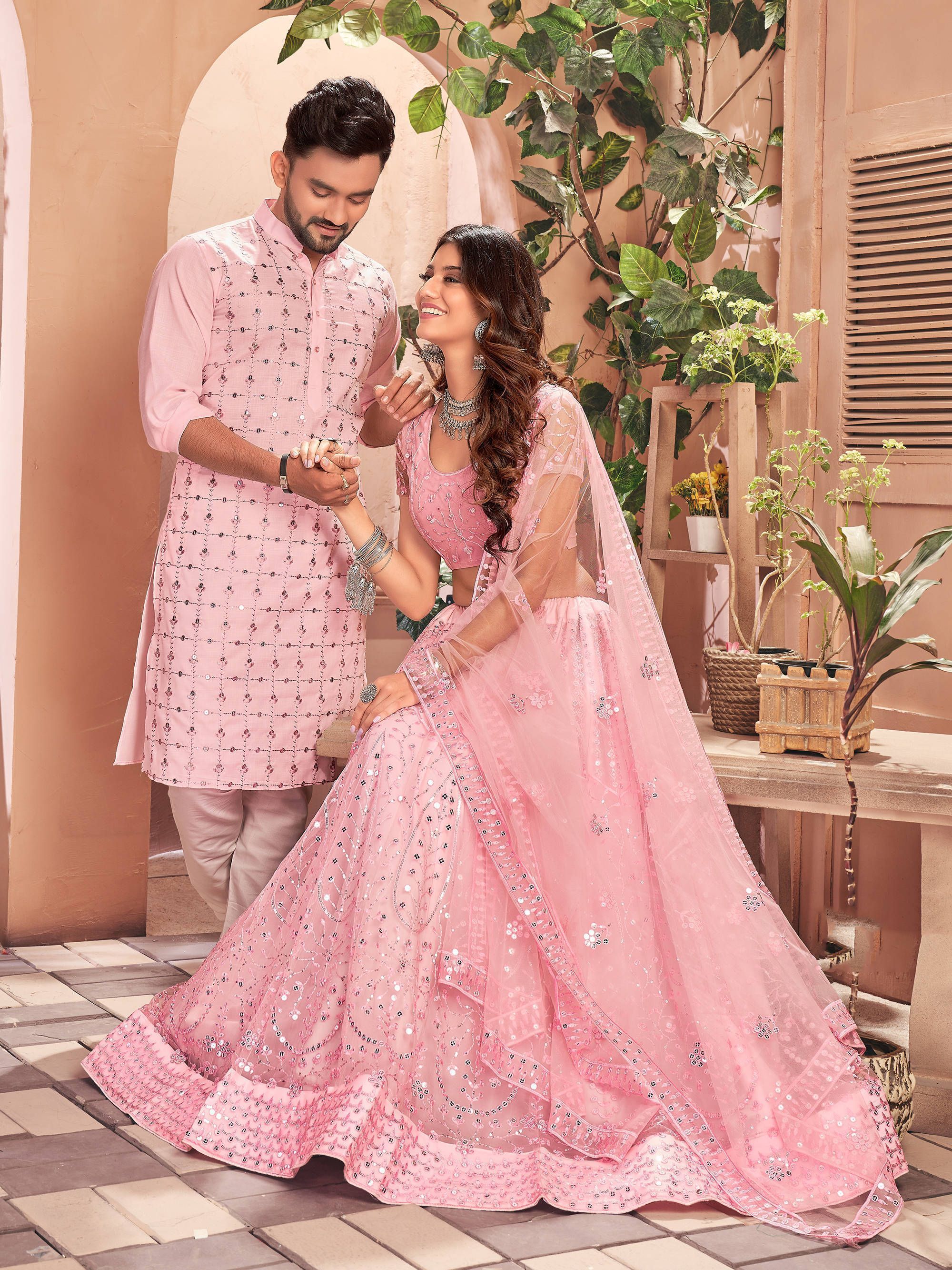 Dusty Pink Lehenga Choli With Contrast Color Floor Length Koti Collection -  Khushbu Fashion