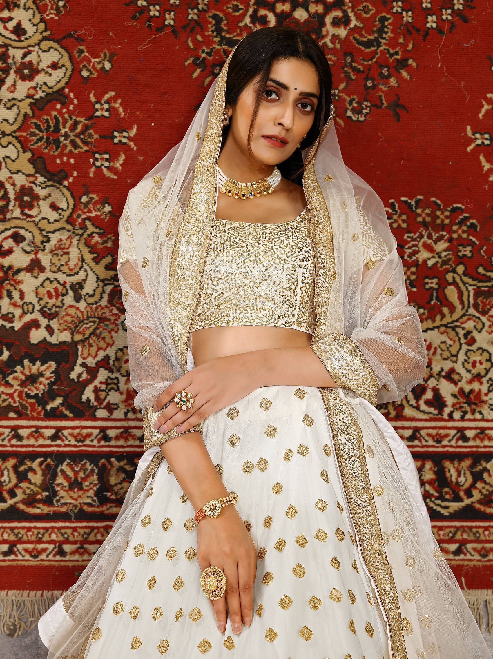 Buy Pearl White Sequined Net Party Wear Lehenga Choli from Ethnic Plus