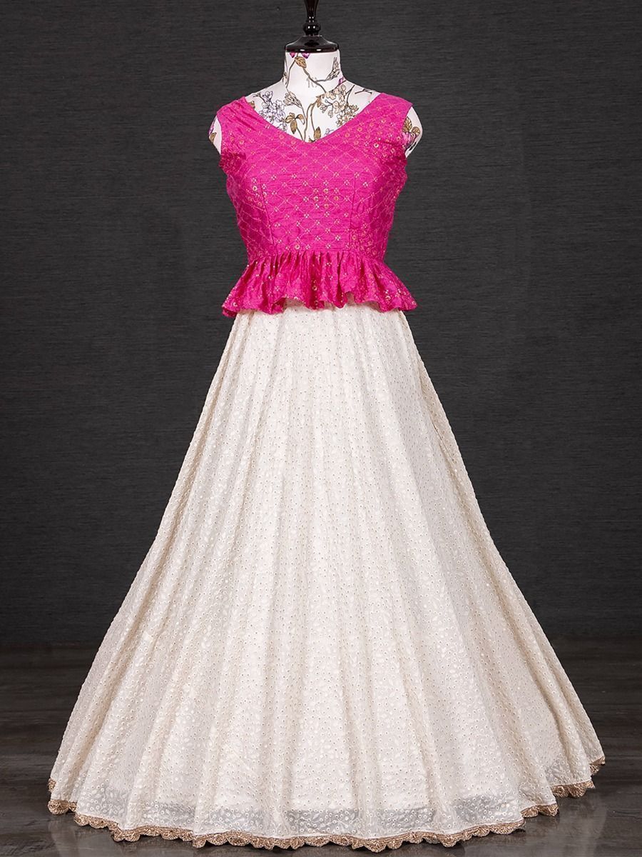 Buy White Sequined Georgette Party Wear Crop-Top Lehenga From ...