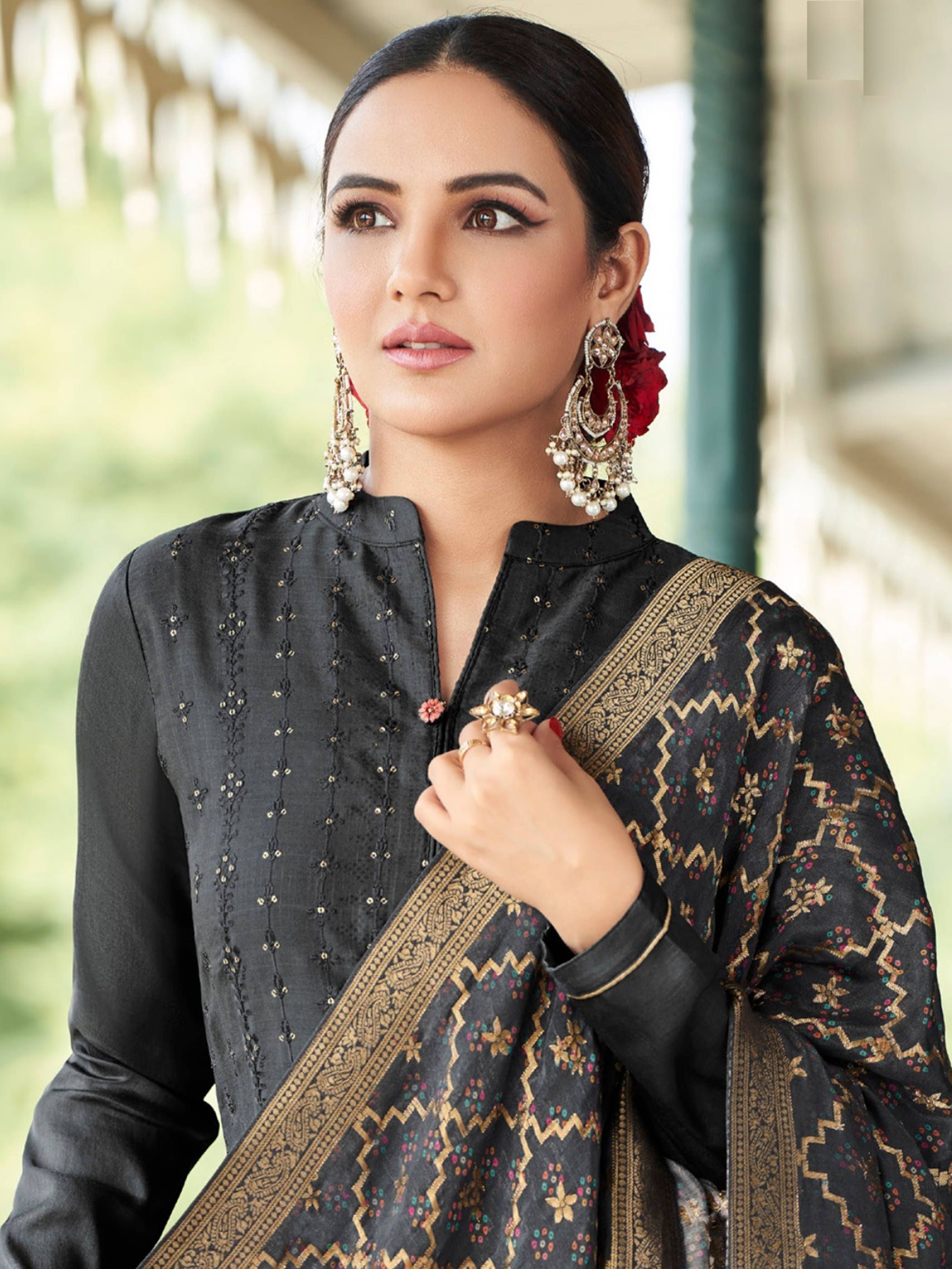 Buy Amazing Black Tussar Silk Printed Designer Straight Suit | Straight  Salwar Suits