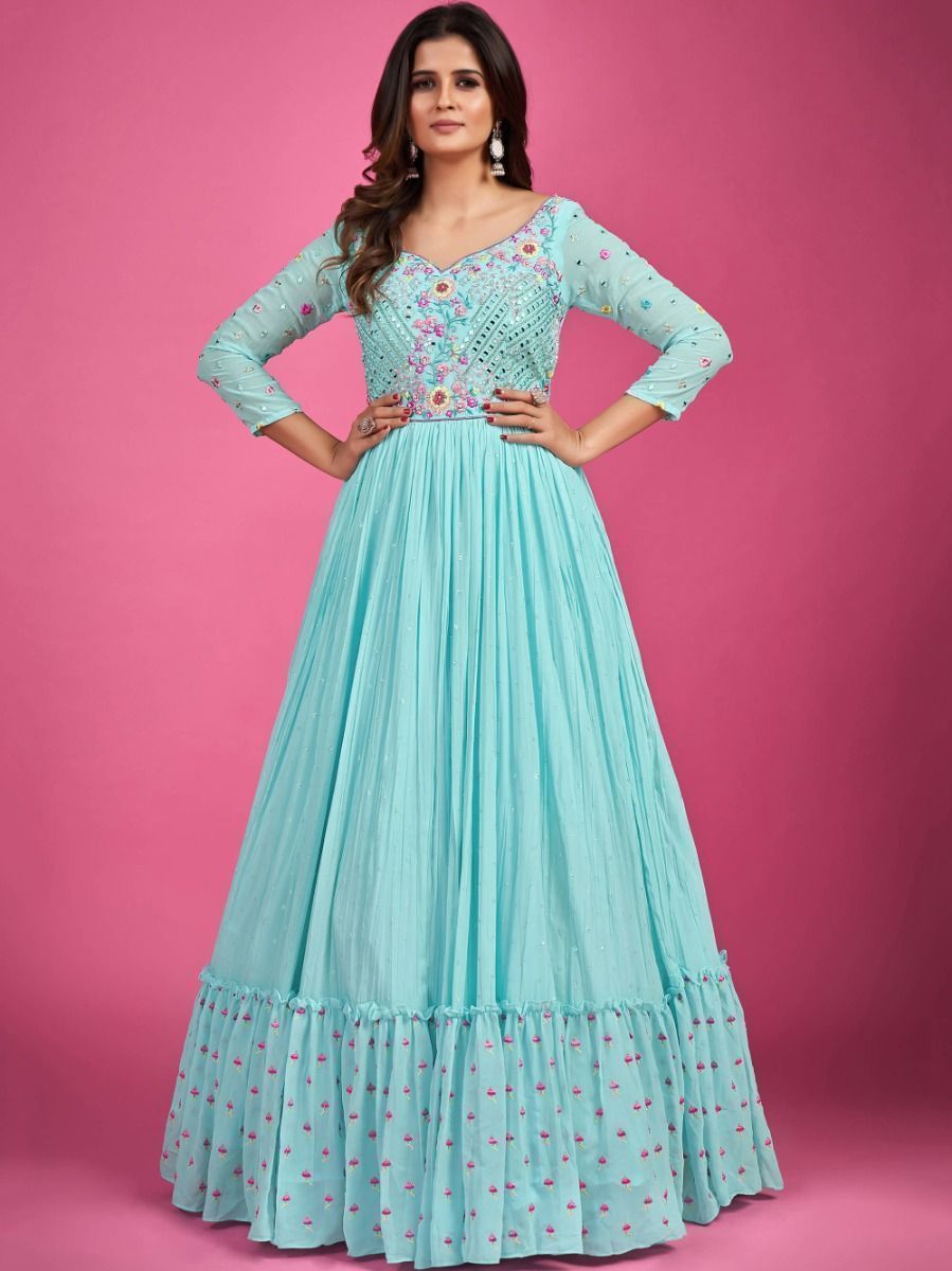 Buy Indian Latest Blue Gown Online at Ethnic Plus at Best Price