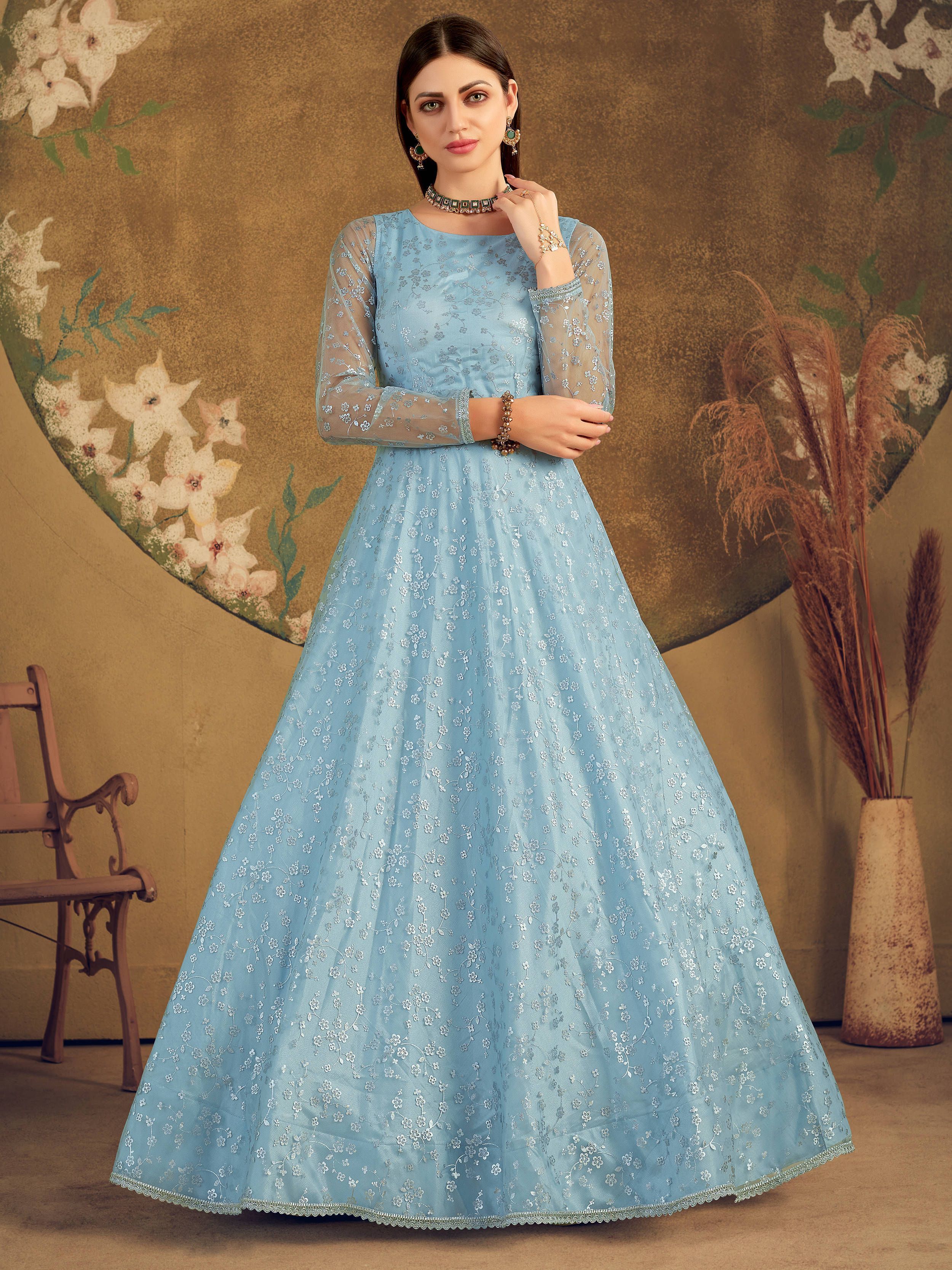 Chiffon Beautiful New Heavy Designer Party Wear Gown, Blue at Rs 1299 in  Surat