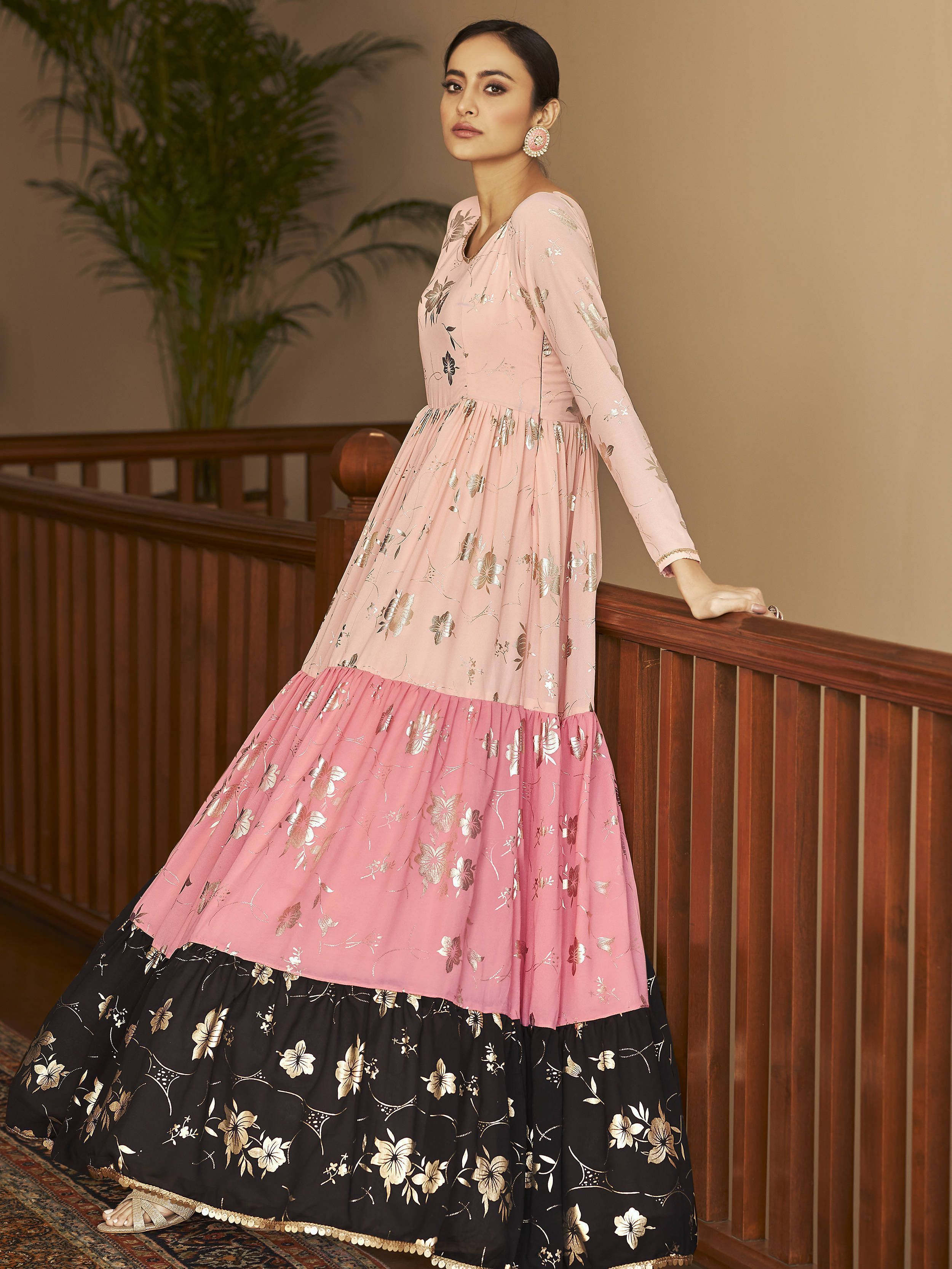 Buy Yellow Shibori Printed Long Cotton Anarkali Gown Online