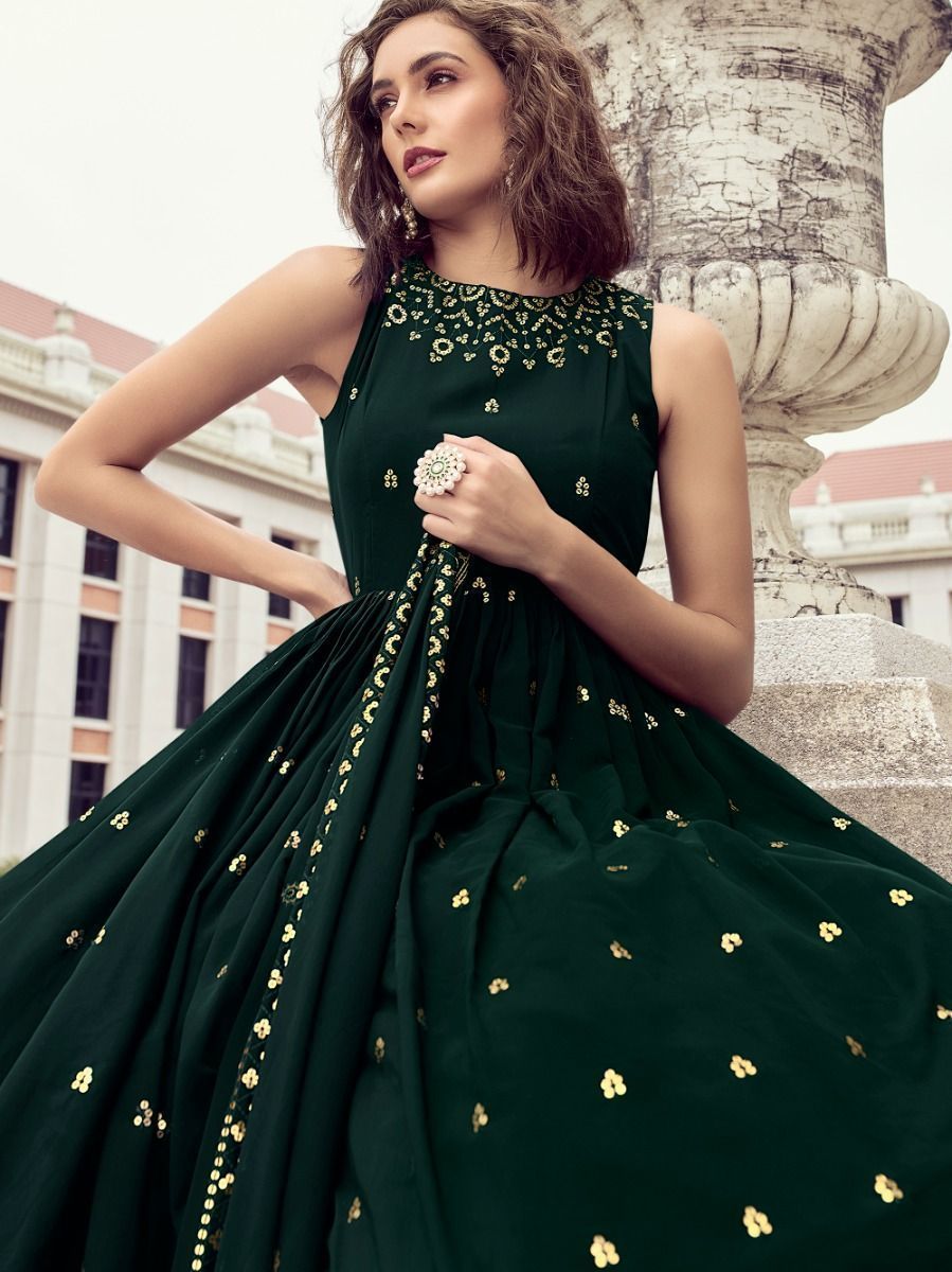 Bottle Green One Shoulder Flared Gown w/ Bow Detailing – 101 Hues