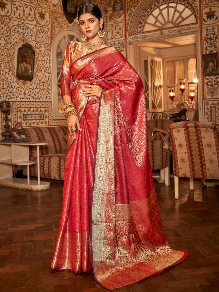 Buy Red Heavy Weaving Kanjivaram Silk Bridal Saree At Ethnic Plus
