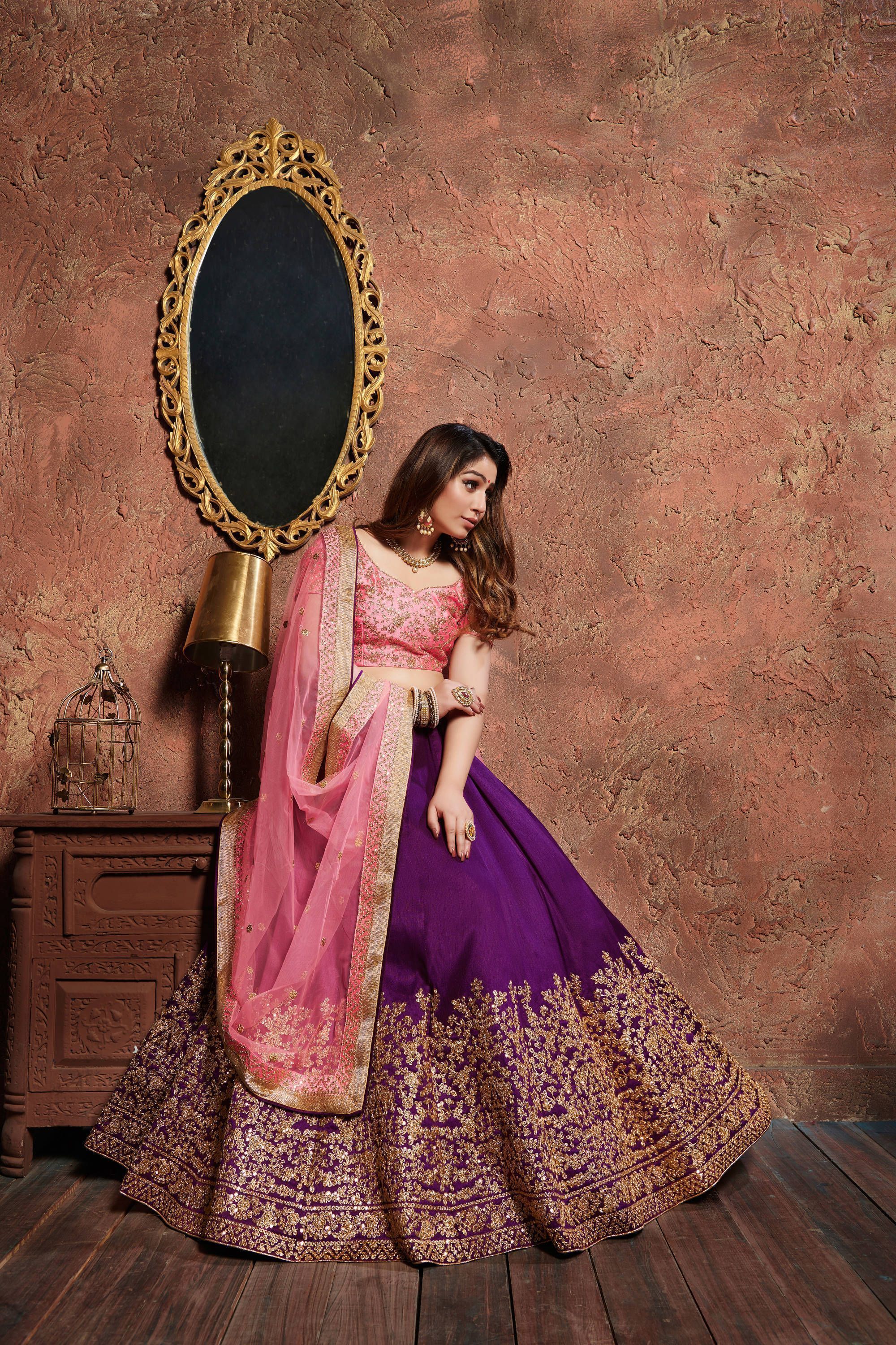 Pink and Purple Embroidered Navratri Chaniya Choli – Tulsiya