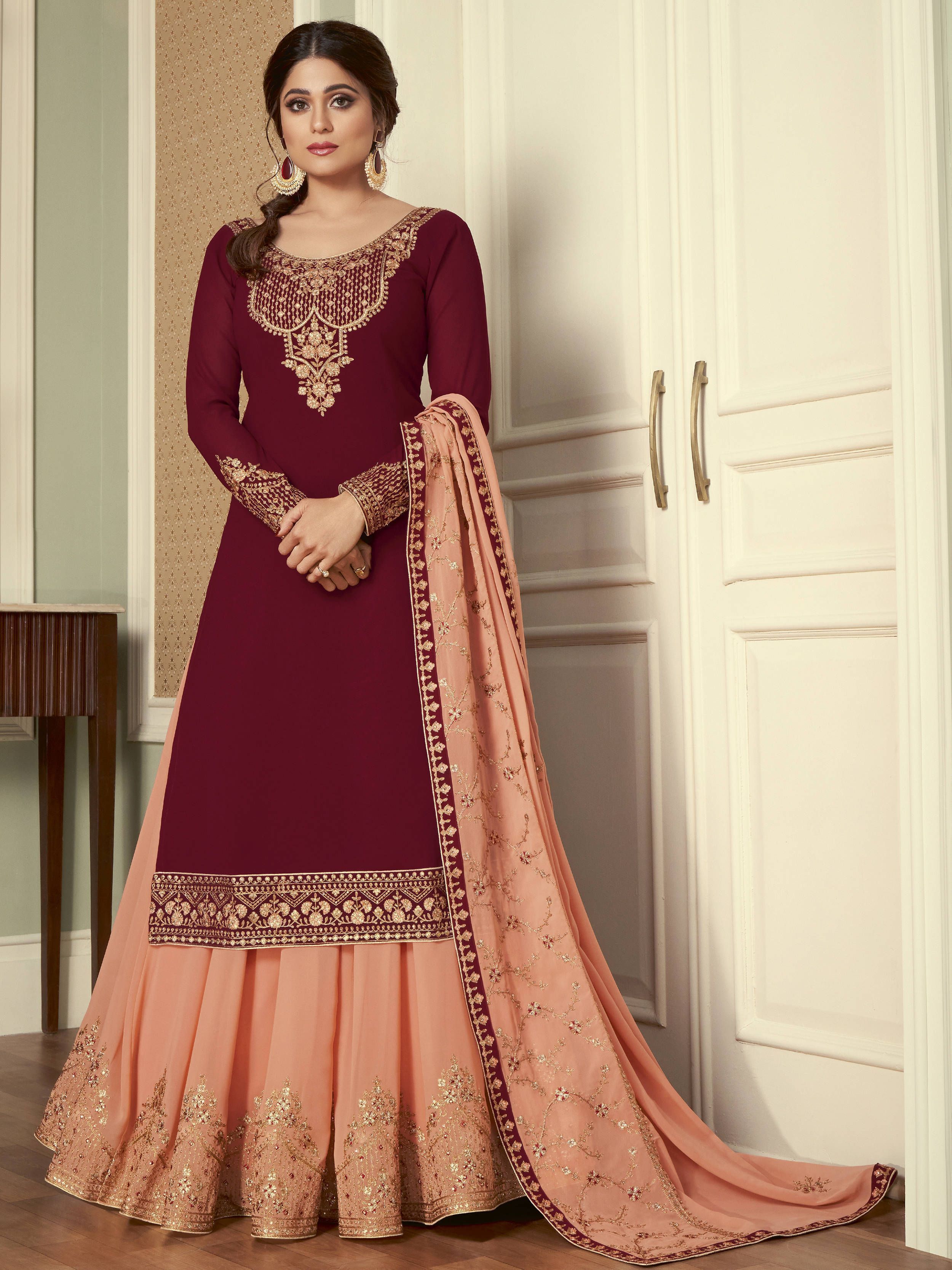 Maroon Color Heavy Rayon Evening Wear Plus Size Salwar Suit - 2584140408 |  Heenastyle