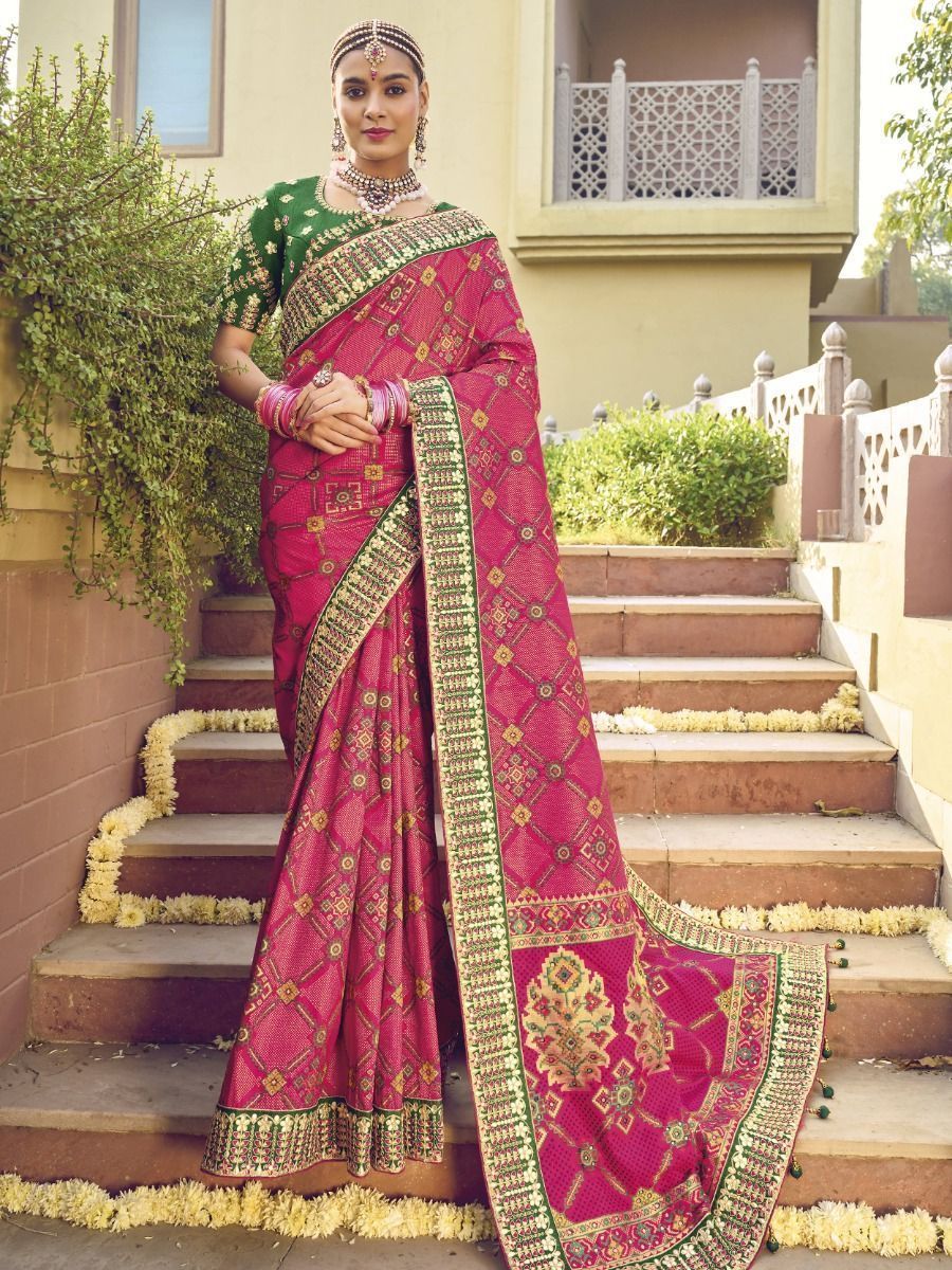 Buy Pink Bandhej Patola Silk wedding Wear Saree With Blouse From ...