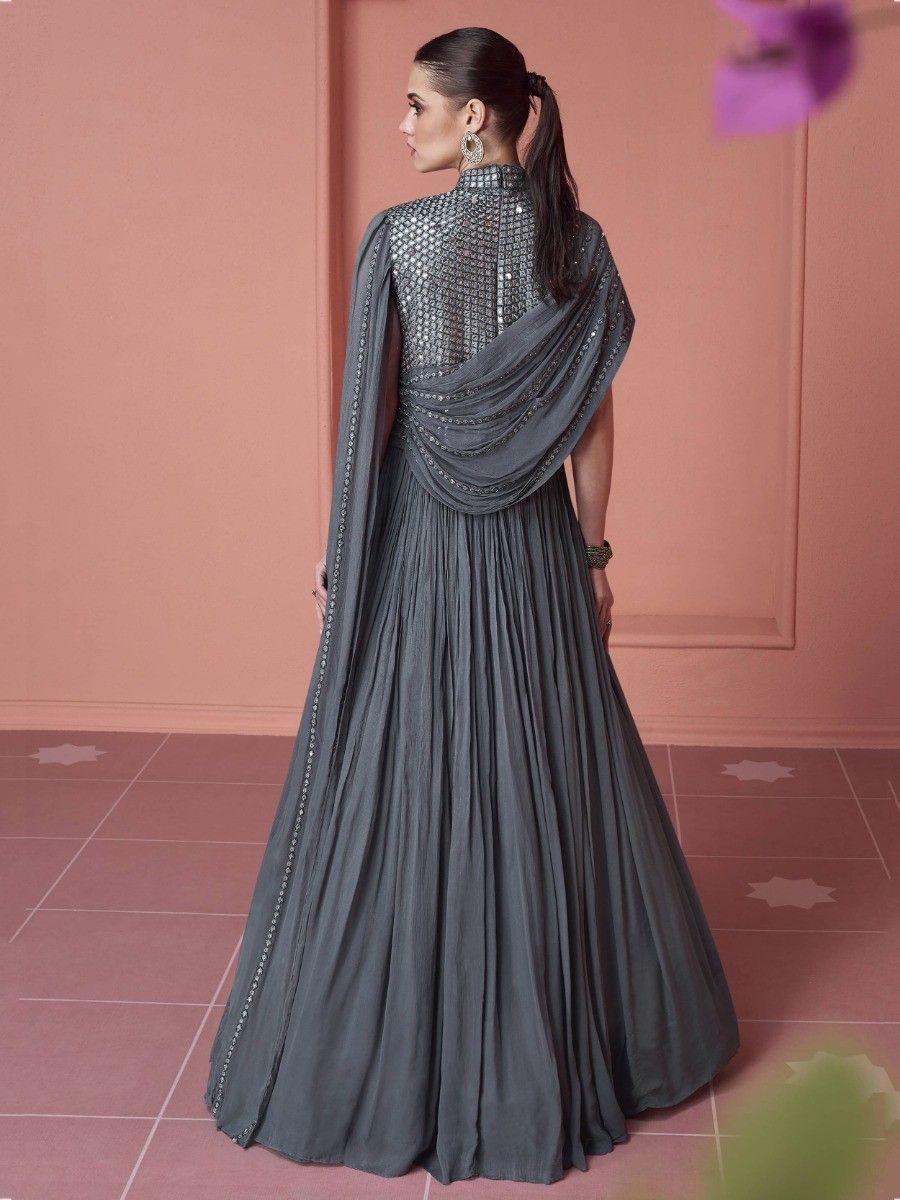 Shop Mauve Embroidered Draped Dress with Attached Dupatta Online USA – Pure  Elegance