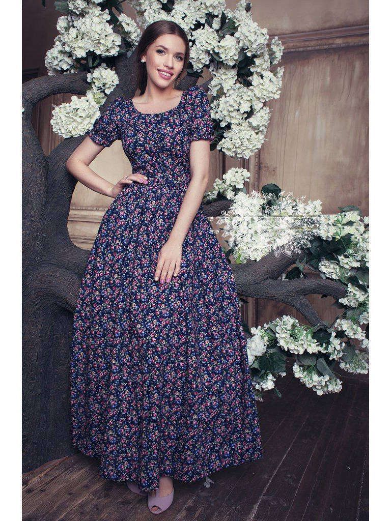 Navy Blue Digital Floral Printed Muslin Cotton Party Wear Gown (Default)