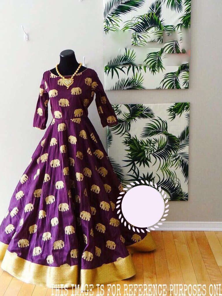 Purple Embroidered Satin Silk Partywear Gown (Default)