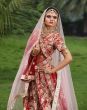 Red Thread Embroidery Satin Silk Wedding Lehenga Choli With Two Dupatta (Default)