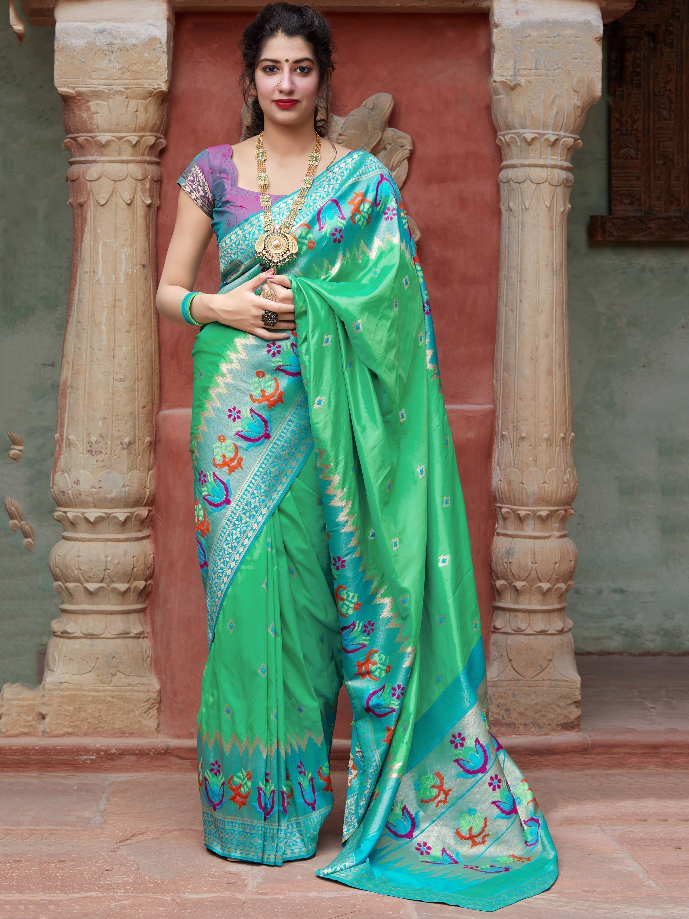 Parrot Green Soft Silk Festive Wear Saree With Blouse