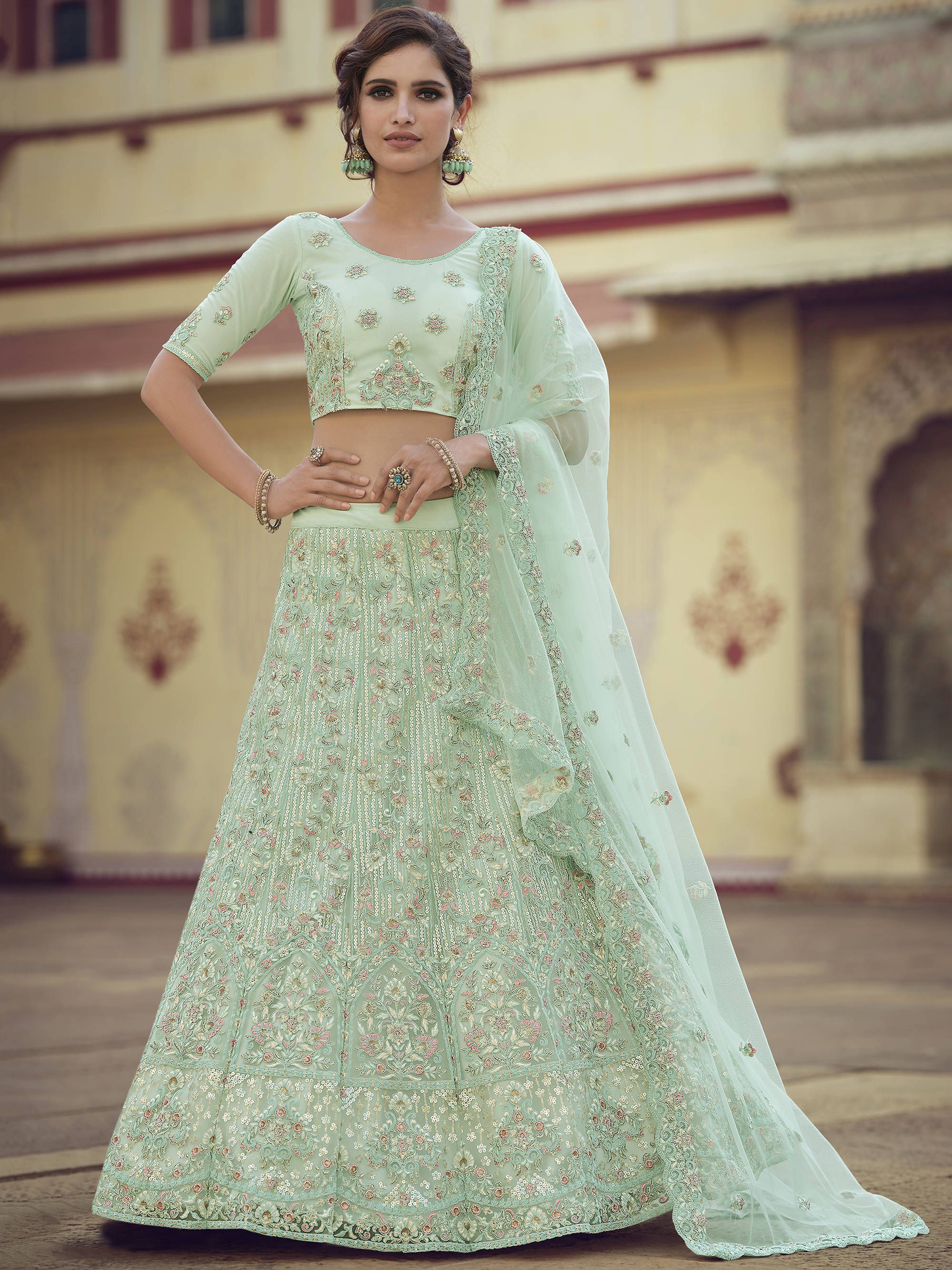 Green Dori Embroidered Net Wedding Wear Lehenga Choli
