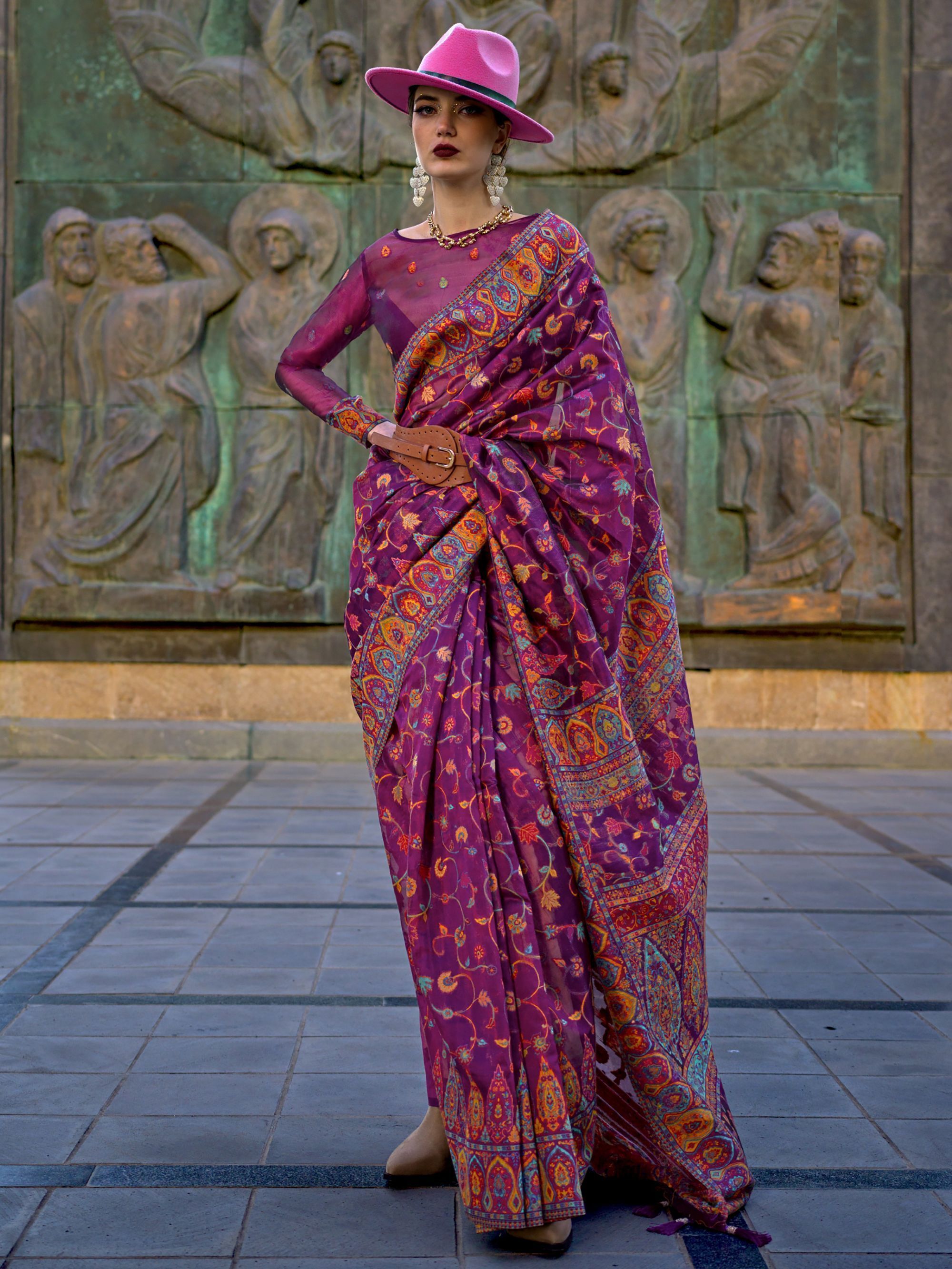 Gorgeous Purple Weaving Organza Festival Wear Saree With Blouse