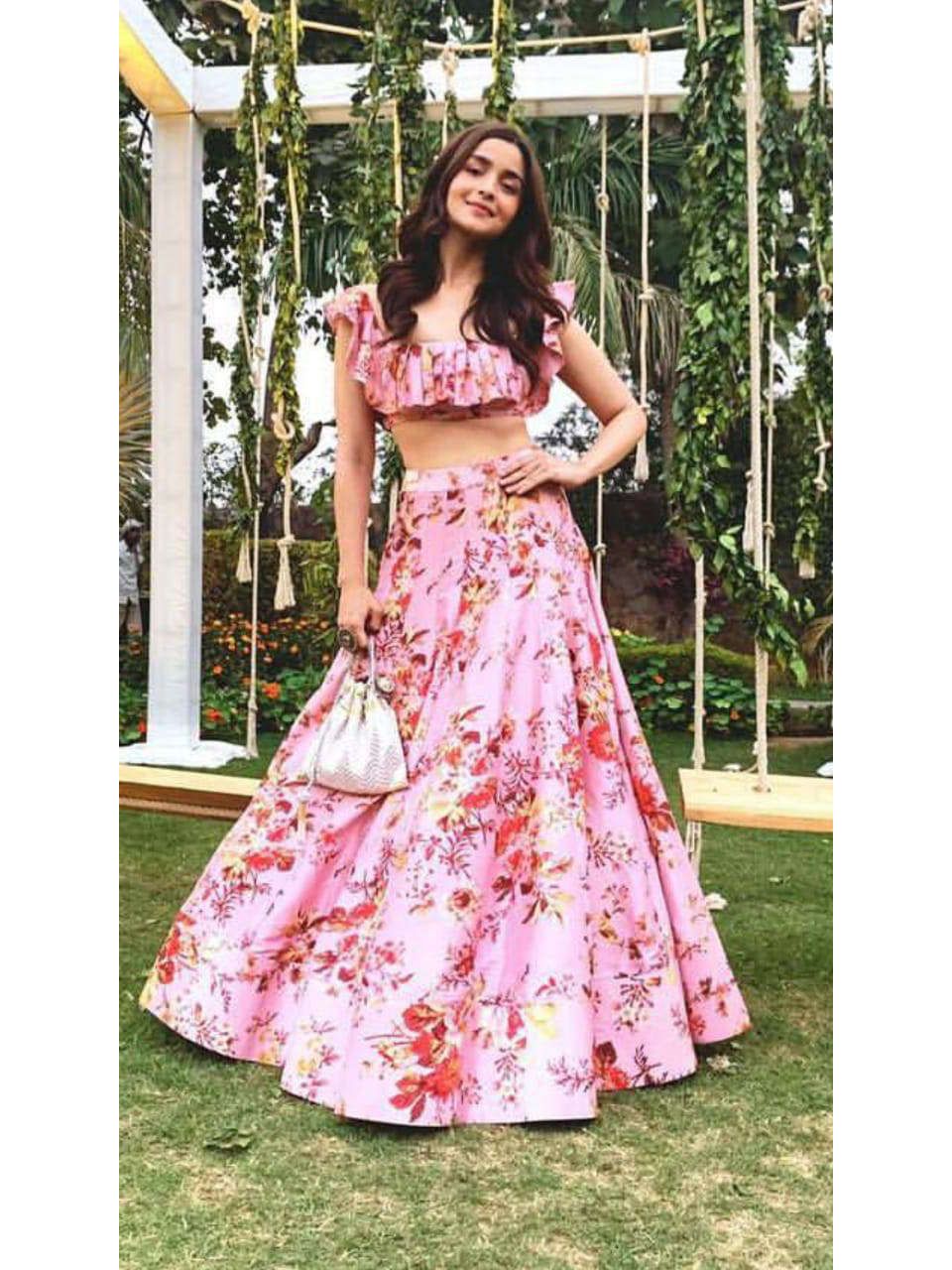 Alia Bhatt Magenta Pink Floral Printed Lehenga Choli 