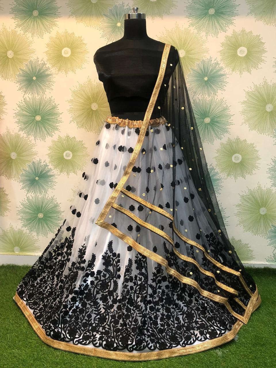 Black Embroidered Net Festival Wear Lehenga Choli With Dupatta