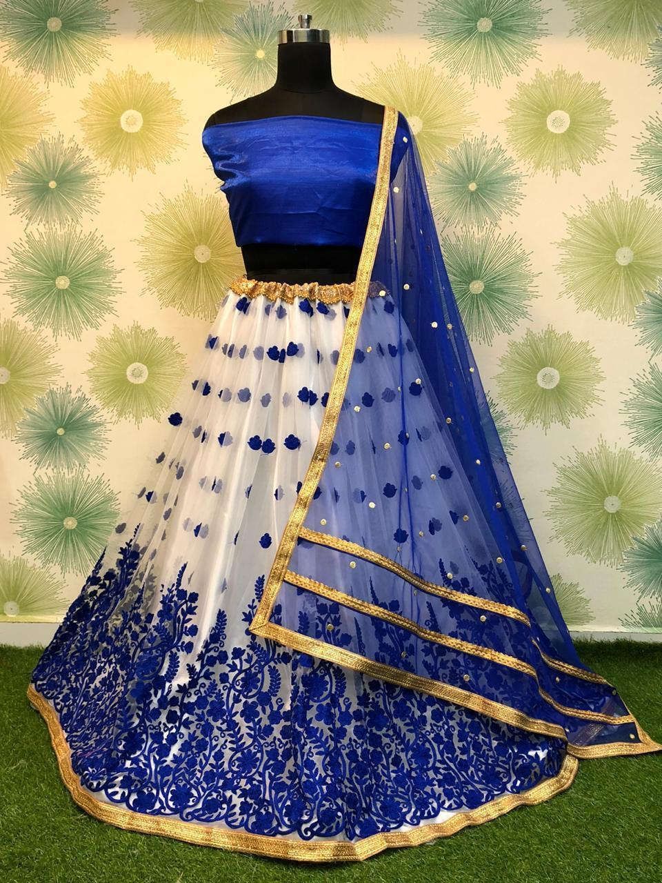 Blue Embroidered Net Festival Wear Lehenga Choli With Dupatta