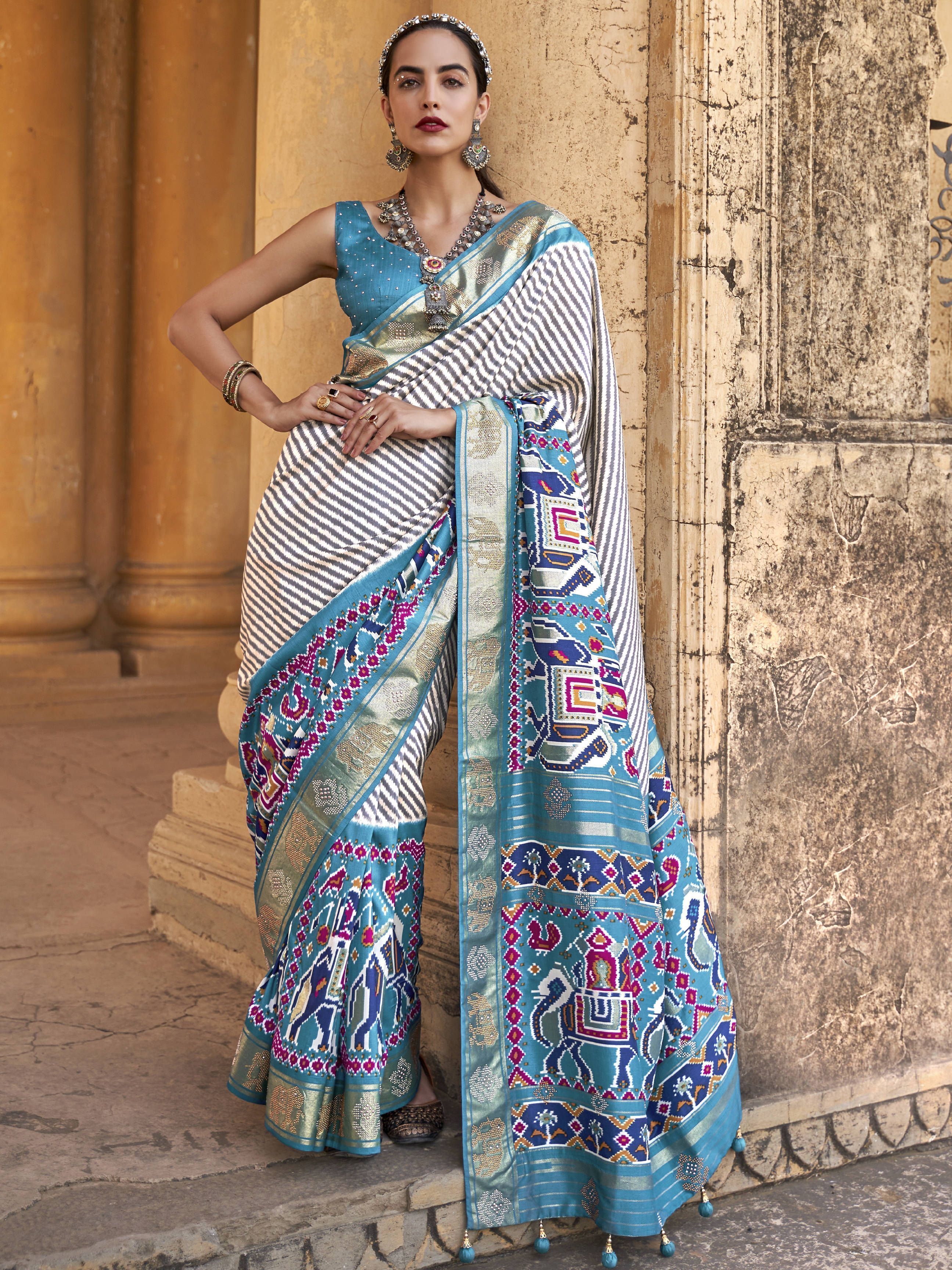 Lavish Blue & Grey Weaving Patola Silk Festive Wear Saree (Default)