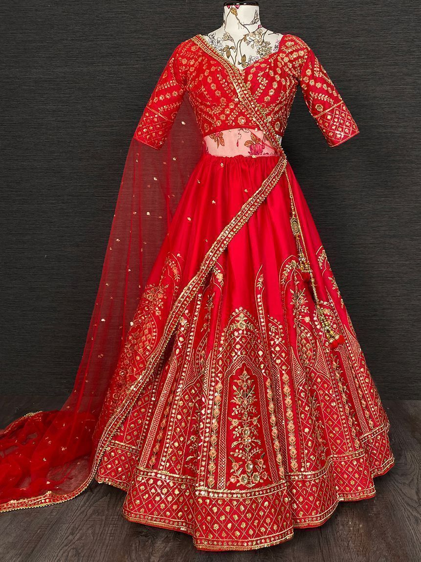 Lovely Red Sequins Embroidered Bridal Wear Lehenga Choli