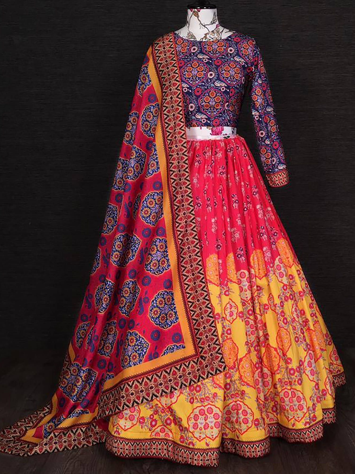 Multi Color Digital Printed Silk Festival Wear Lehenga Choli