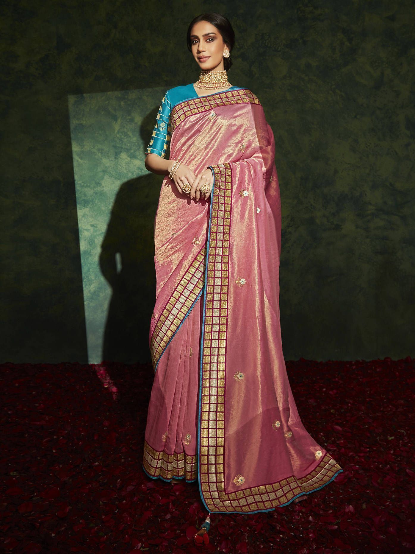 Delightful Pink Embroidery Silk Wedding Wear Saree