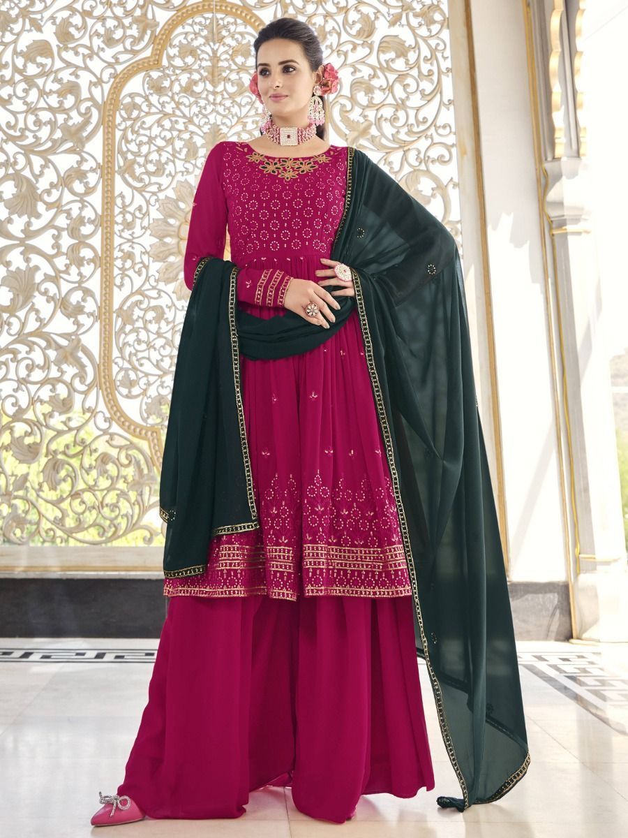 Buy Pink Chinon Gota Embroidered Palazzo suit Party Wear Online at Best  Price | Cbazaar