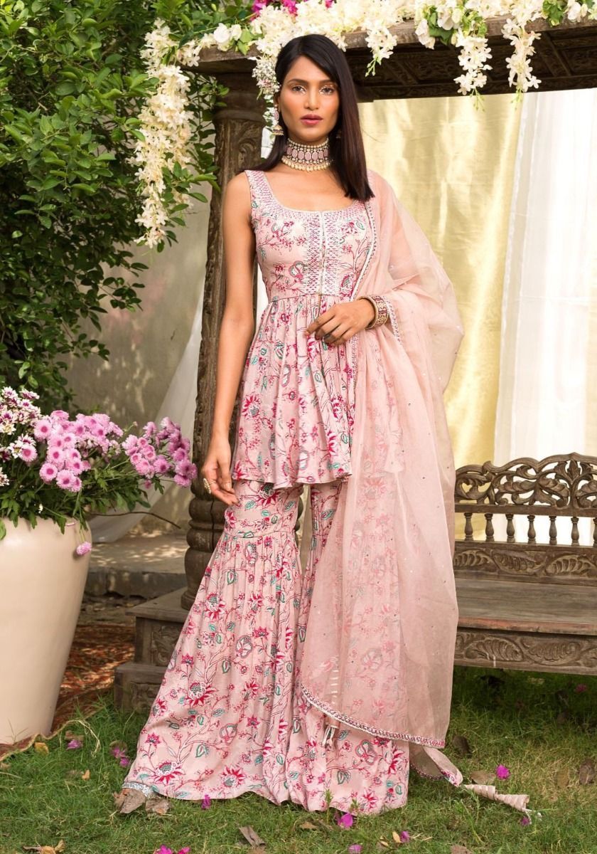 Buy Hot Pink Chiffon Sharara Suit For Women Online - Frontierraas