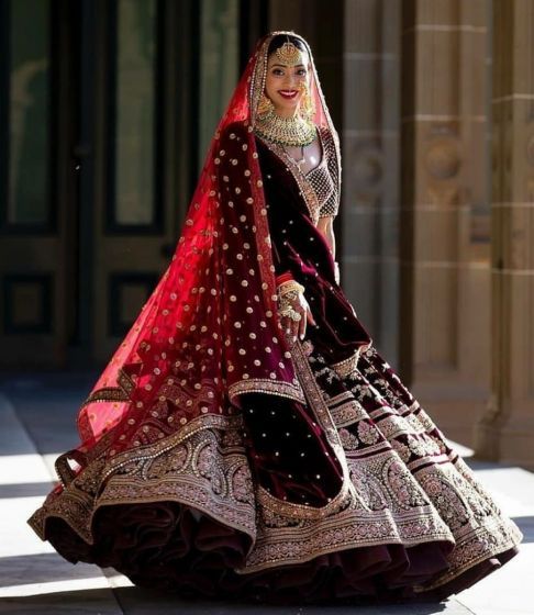 103 Dark Maroon Colour 9000 Velvet Semi Stitched Designer Bridal Lehenga  Choli